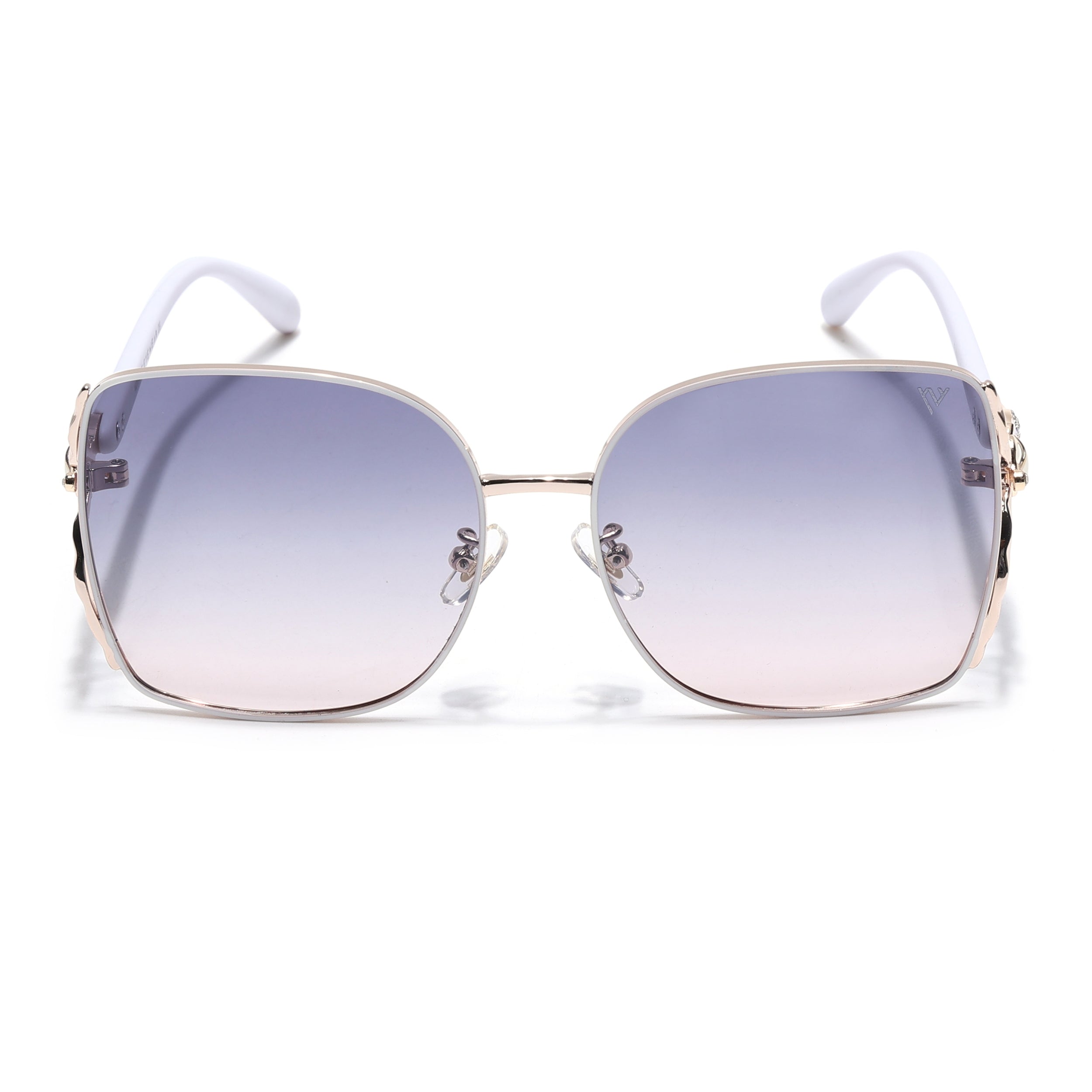 Voyage Select Over Size Polarized Sunglasses (Grey & Pink Lens | Golden & White Frame - SLPMG6608)