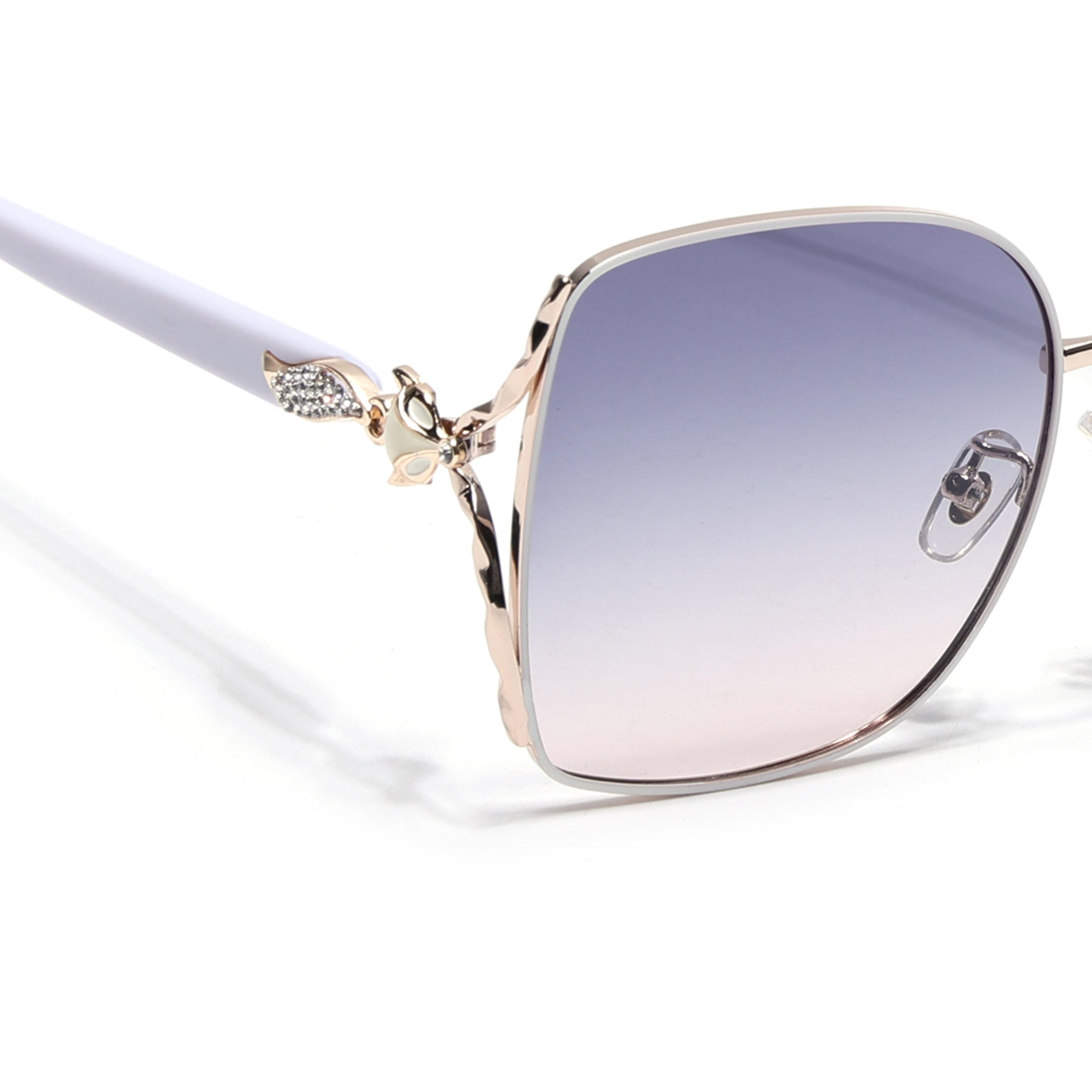 Voyage Select Over Size Polarized Sunglasses (Grey & Pink Lens | Golden & White Frame - SLPMG6608)