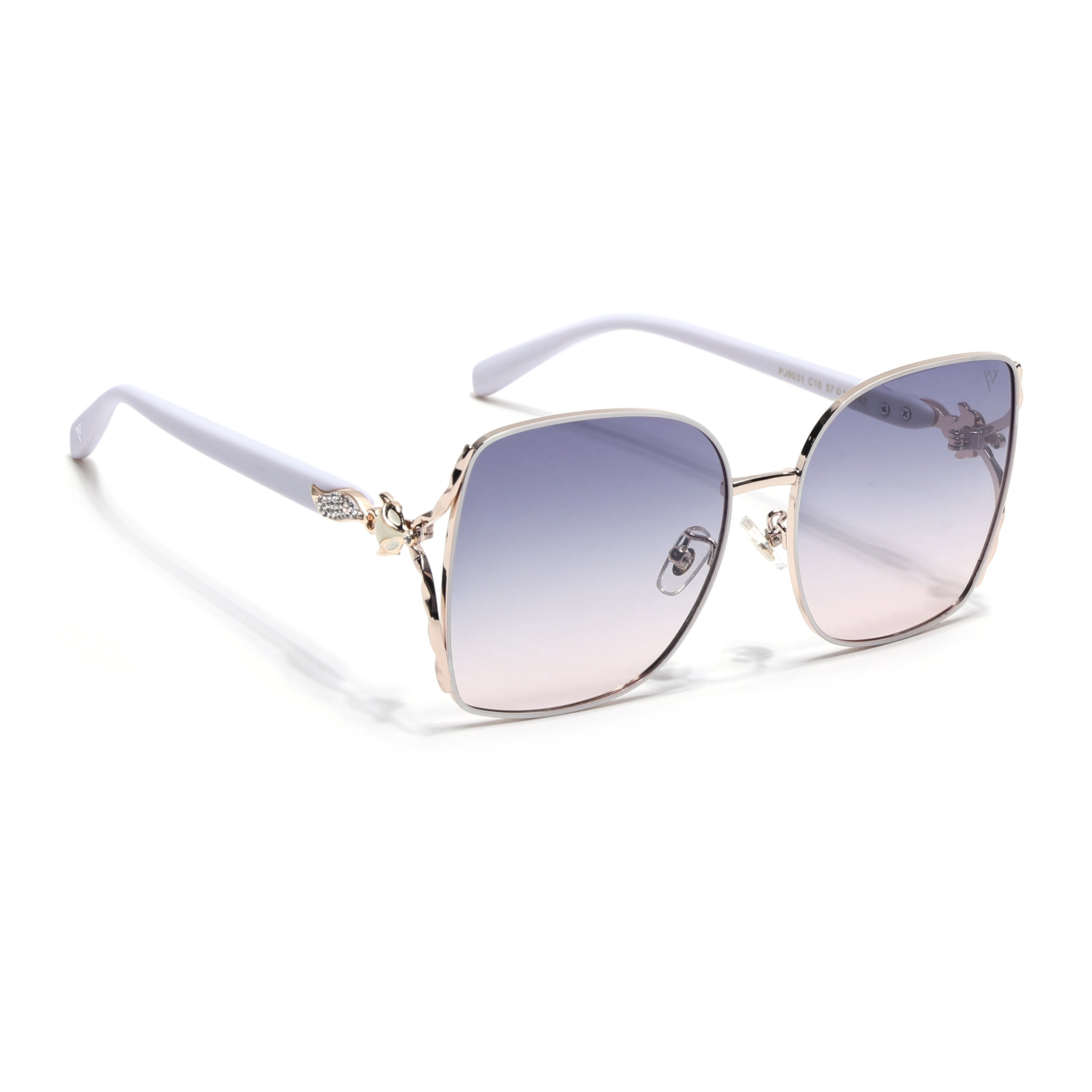 Voyage Select Over Size Polarized Sunglasses (Grey & Pink Lens | Golden & White Frame - SLPMG6608)