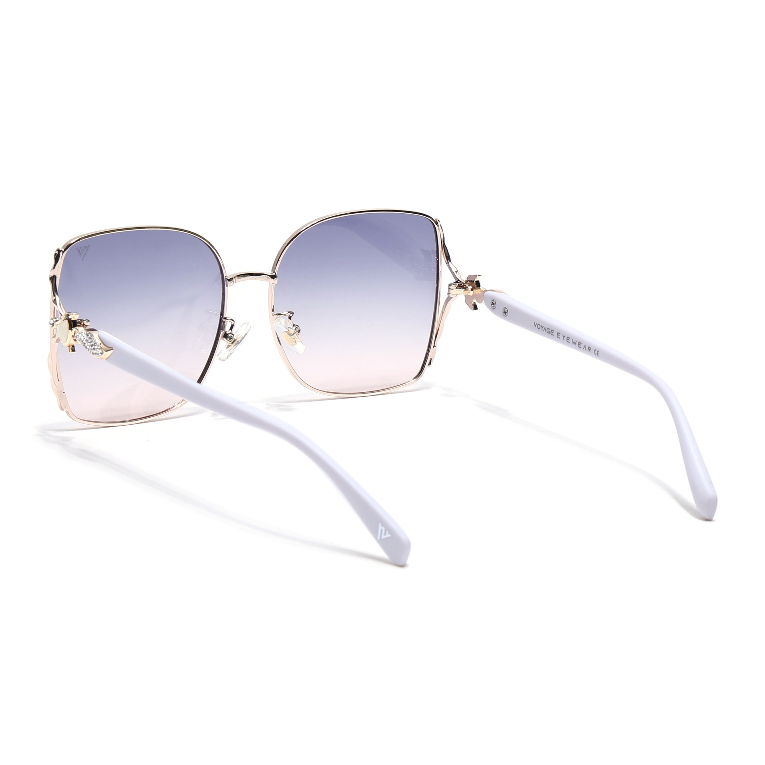 Voyage Select Over Size Polarized Sunglasses (Grey & Pink Lens | Golden & White Frame - SLPMG6608)