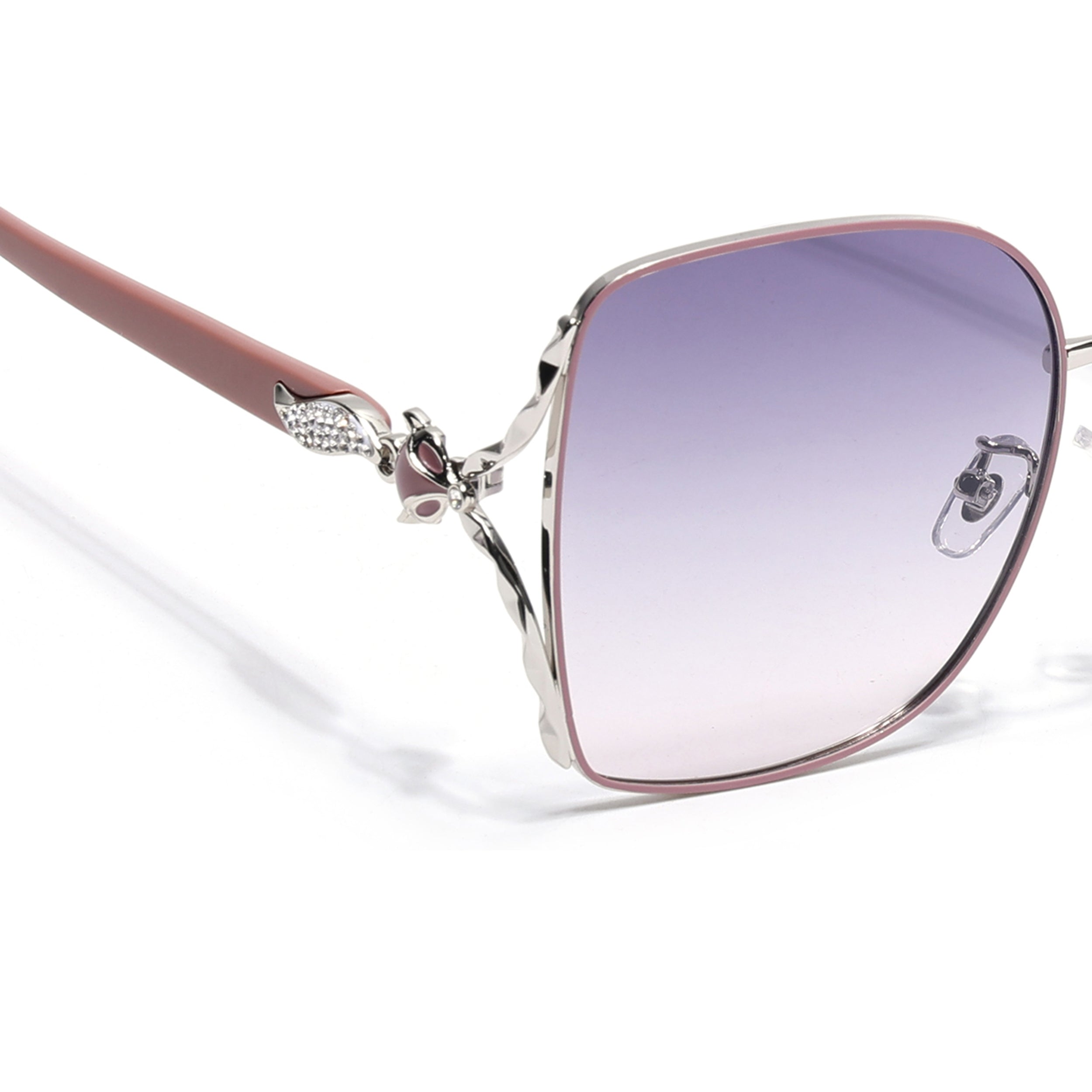 Voyage Select Over Size Polarized Sunglasses (Grey & Clear Lens | Silver & Pink Frame - SLPMG6610)