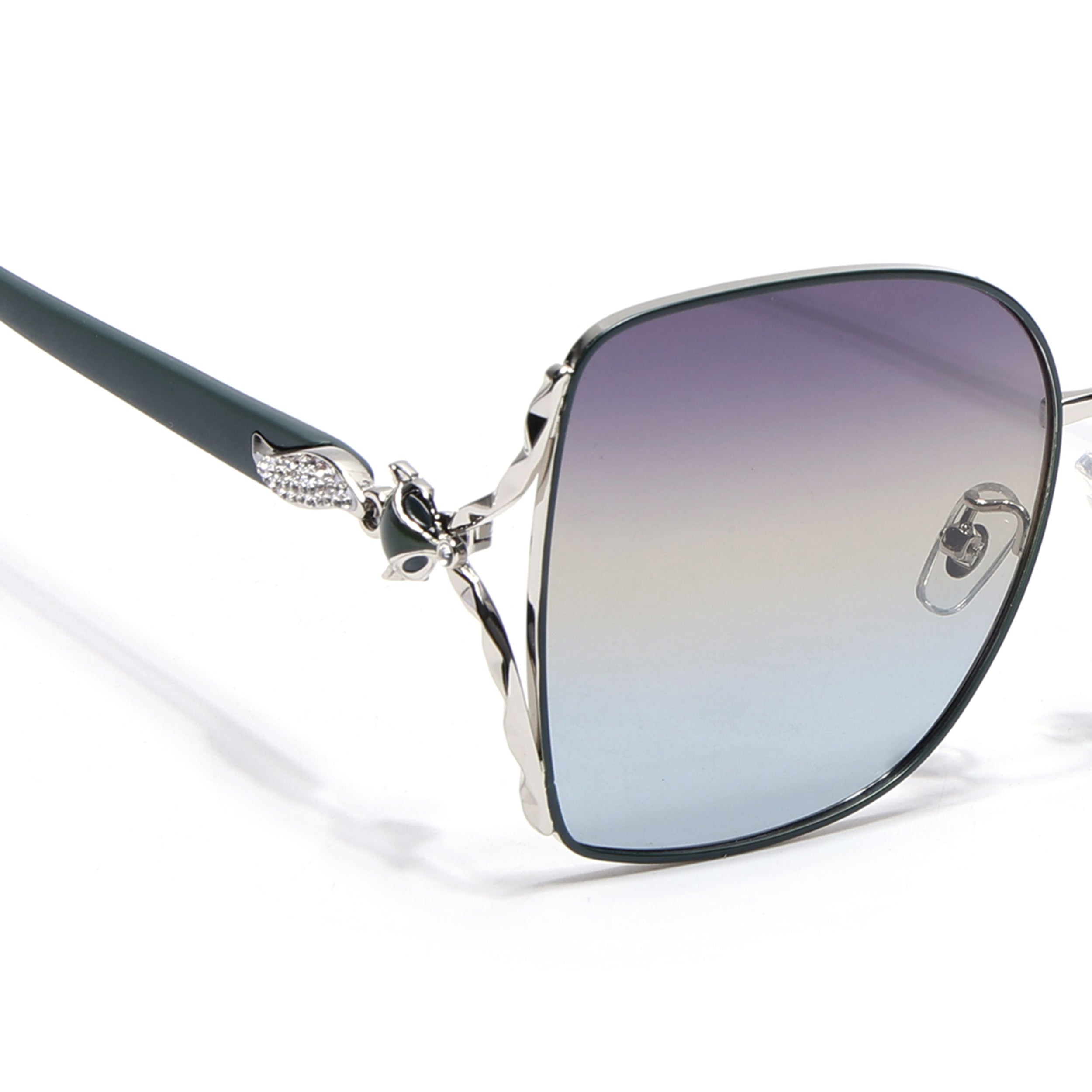 Voyage Select Over Size Polarized Sunglasses (Grey, Clear & Blue Lens | Silver & Green Frame - SLPMG6609)