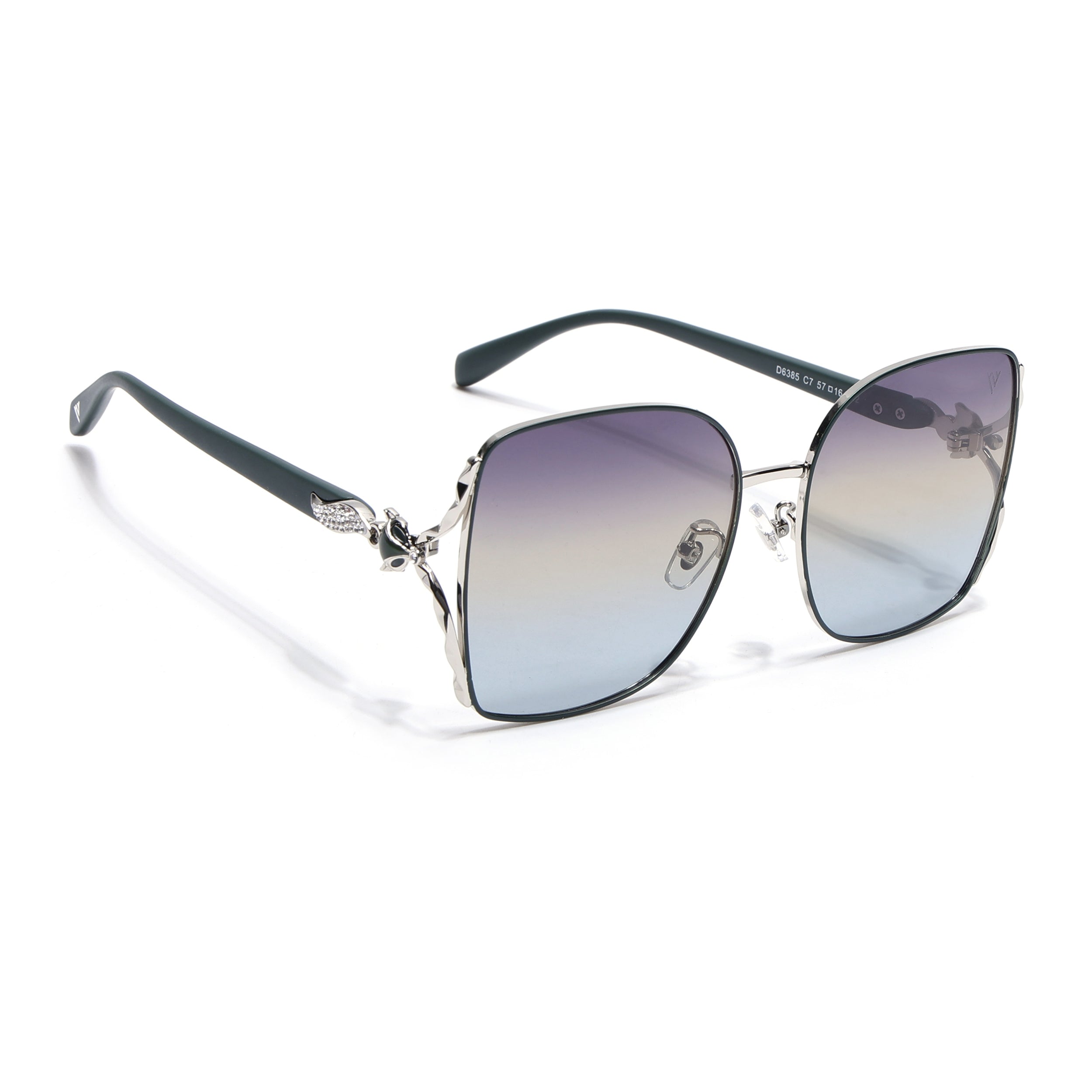 Voyage Select Over Size Polarized Sunglasses (Grey, Clear & Blue Lens | Silver & Green Frame - SLPMG6609)