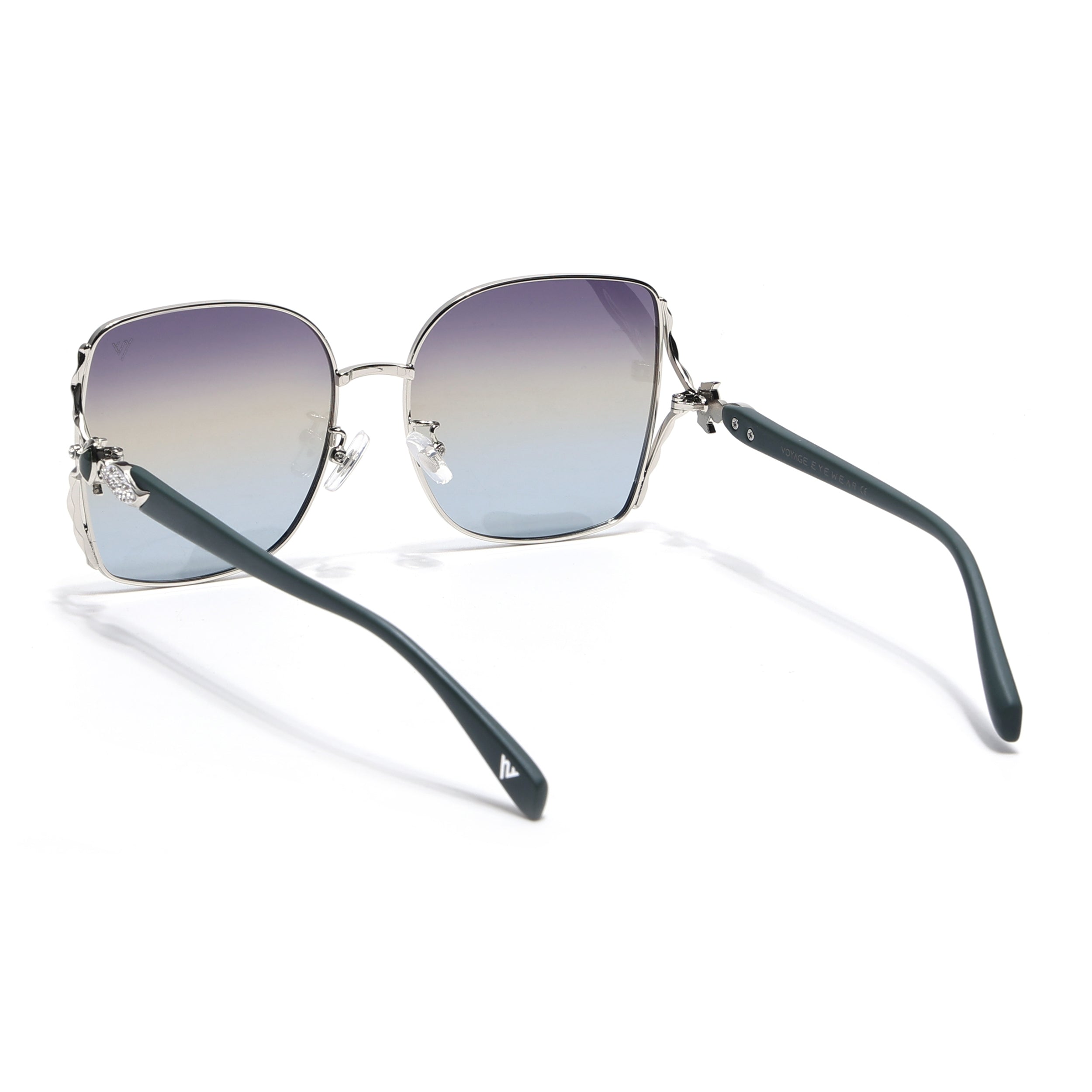 Voyage Select Over Size Polarized Sunglasses (Grey, Clear & Blue Lens | Silver & Green Frame - SLPMG6609)