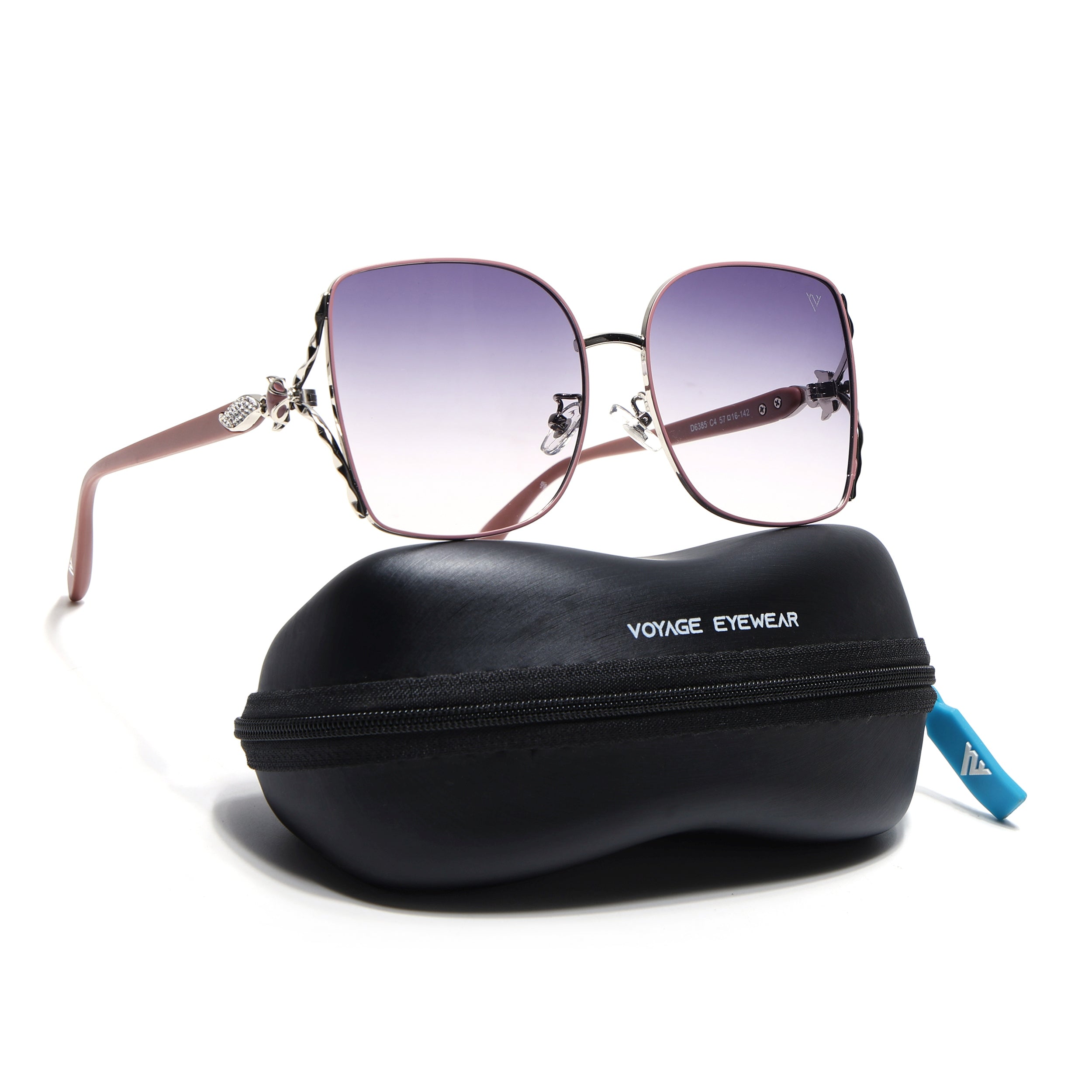 Voyage Select Over Size Polarized Sunglasses (Grey & Clear Lens | Silver & Pink Frame - SLPMG6610)