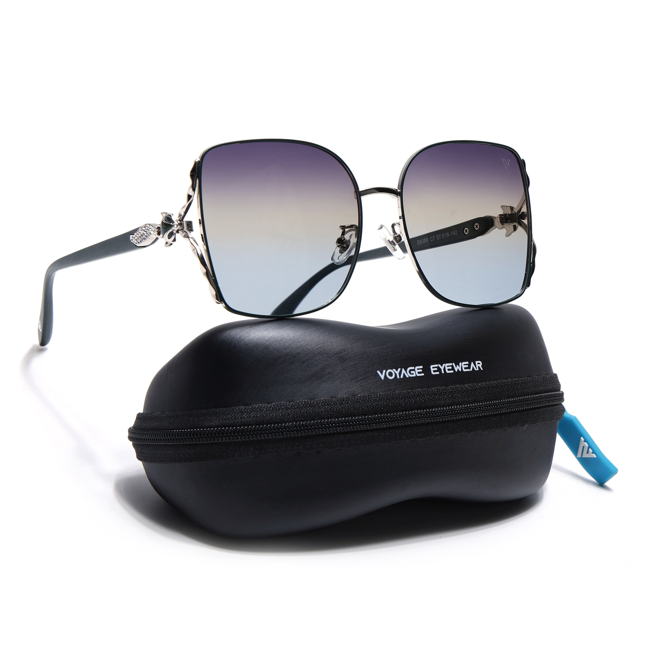 Voyage Select Over Size Polarized Sunglasses (Grey, Clear & Blue Lens | Silver & Green Frame - SLPMG6609)