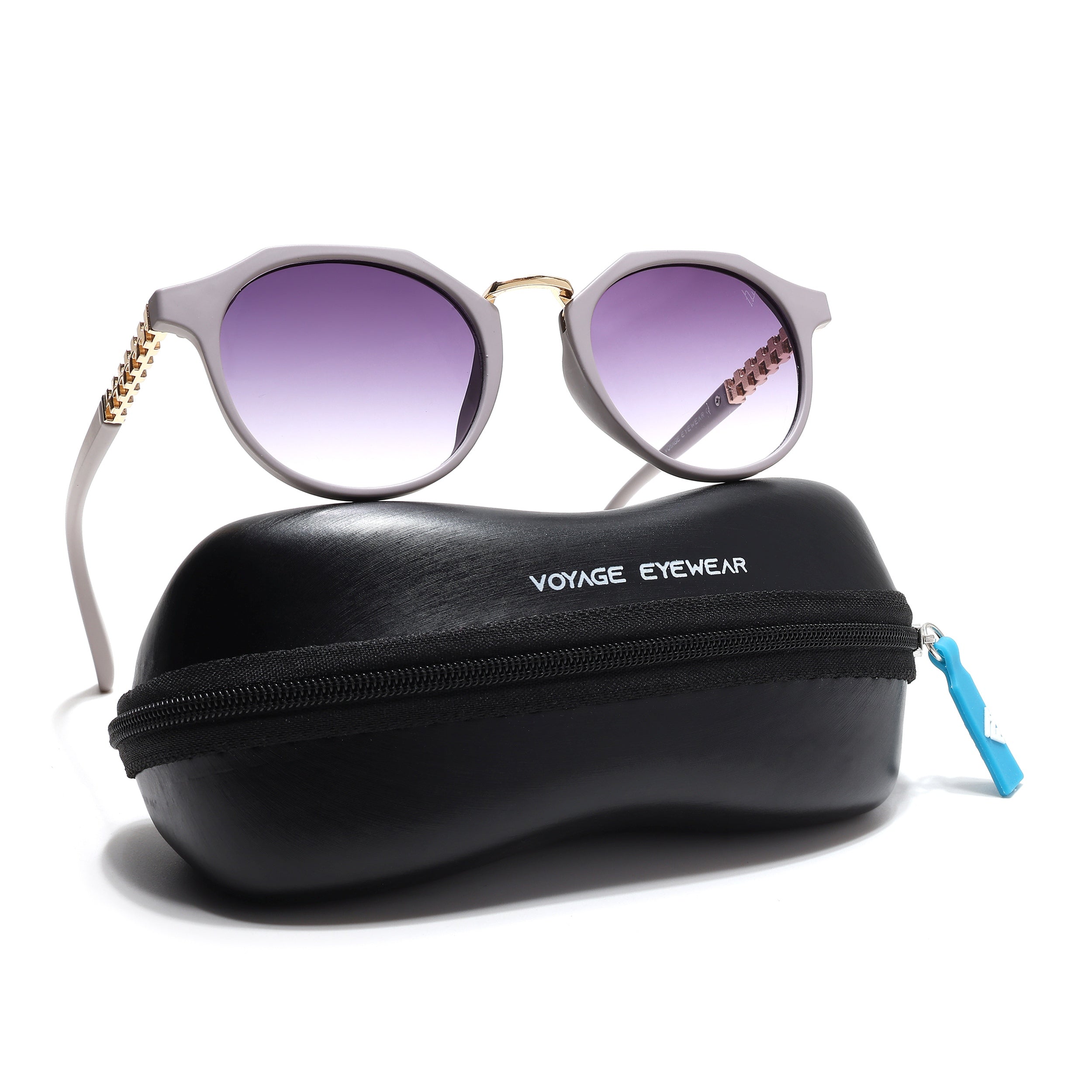 Round Sunglasses (Purple & Clear Lens | Grey Frame - MG6429)