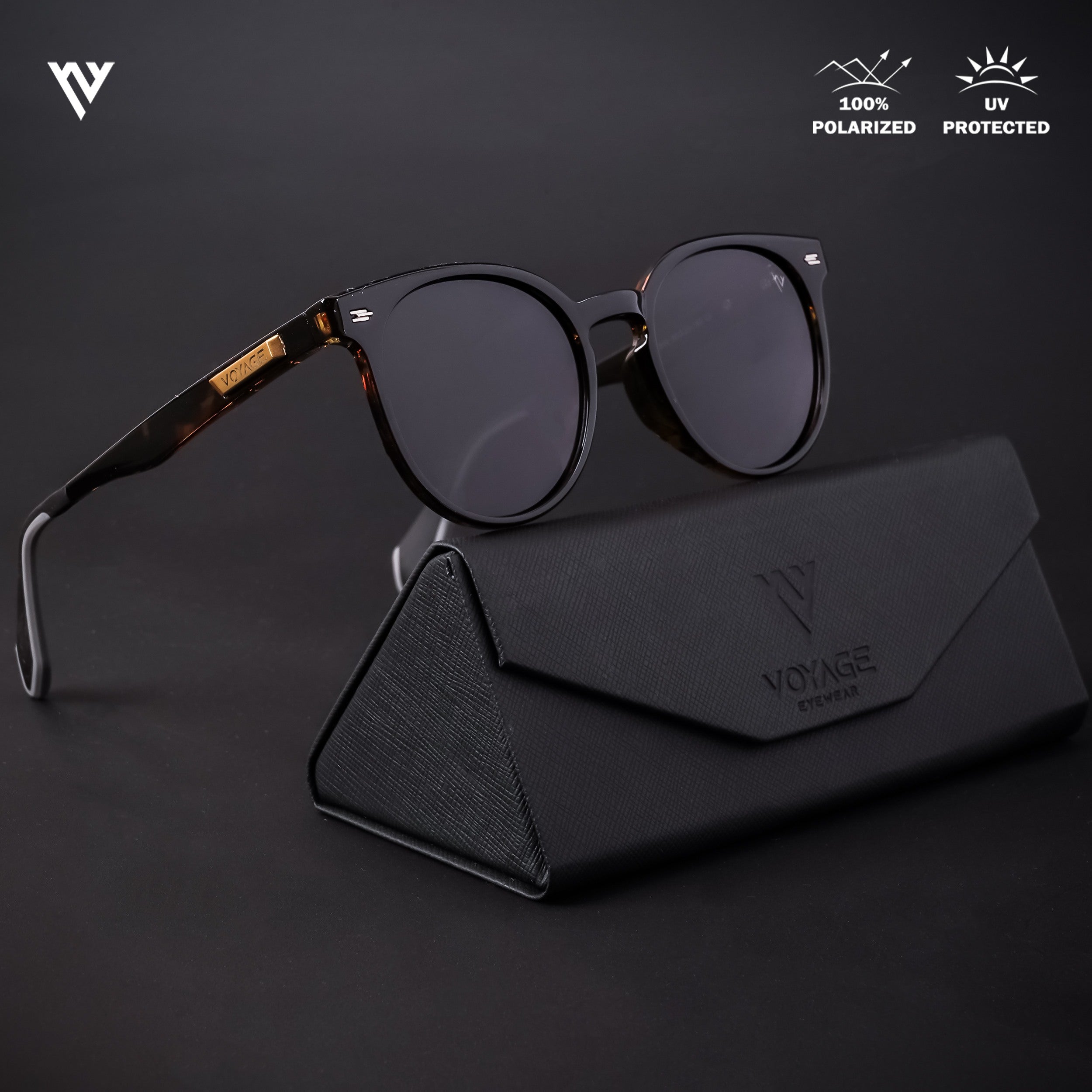Voyage Active Black Polarized Round Sunglasses for Men & Women - PMG4473
