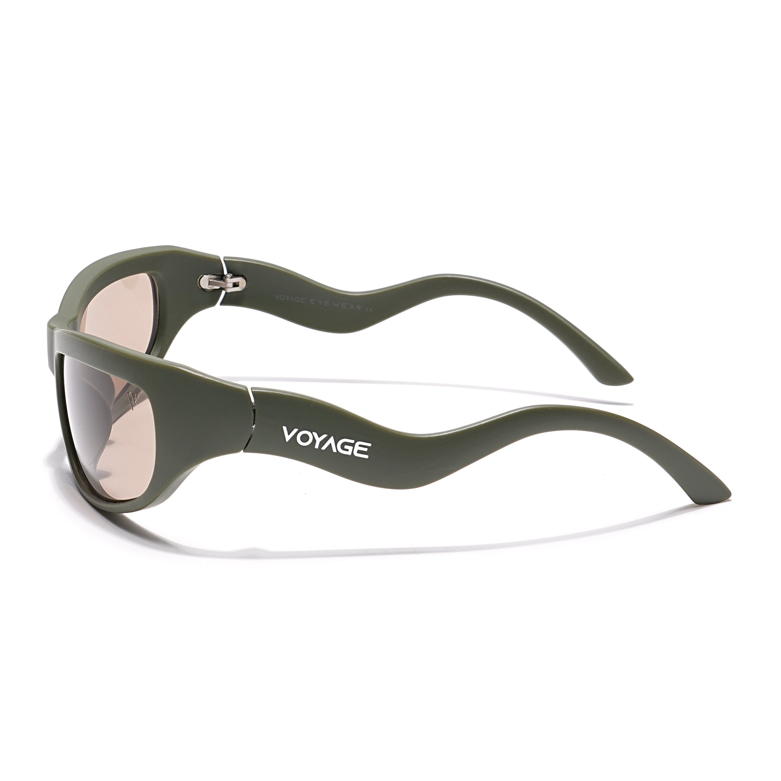 Wrap Around Sunglasses (Light Brown Lens | Olive Frame - MG5556)