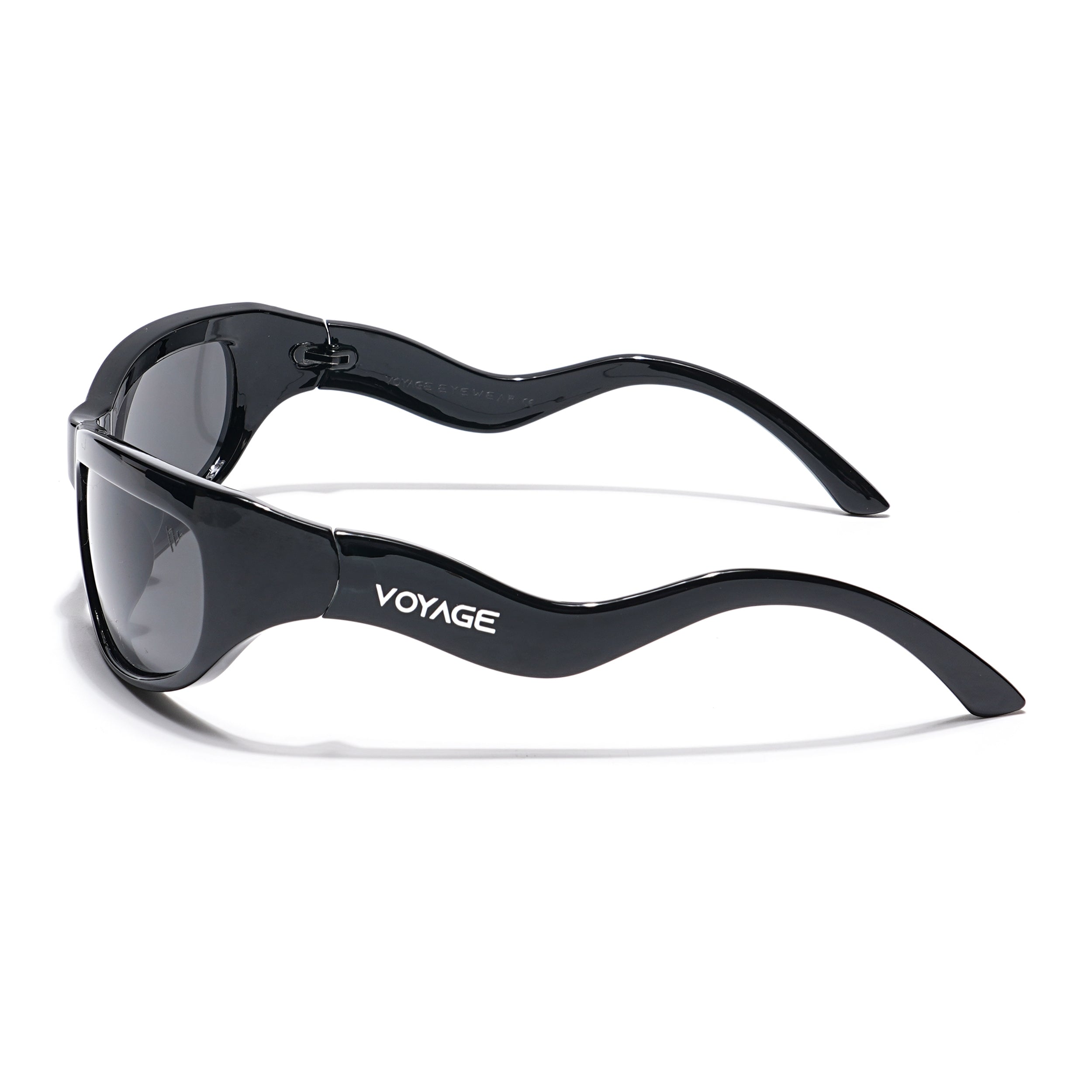 Wrap Around Polarized Sunglasses (Black Lens | Shine Black Frame - PMG5589)