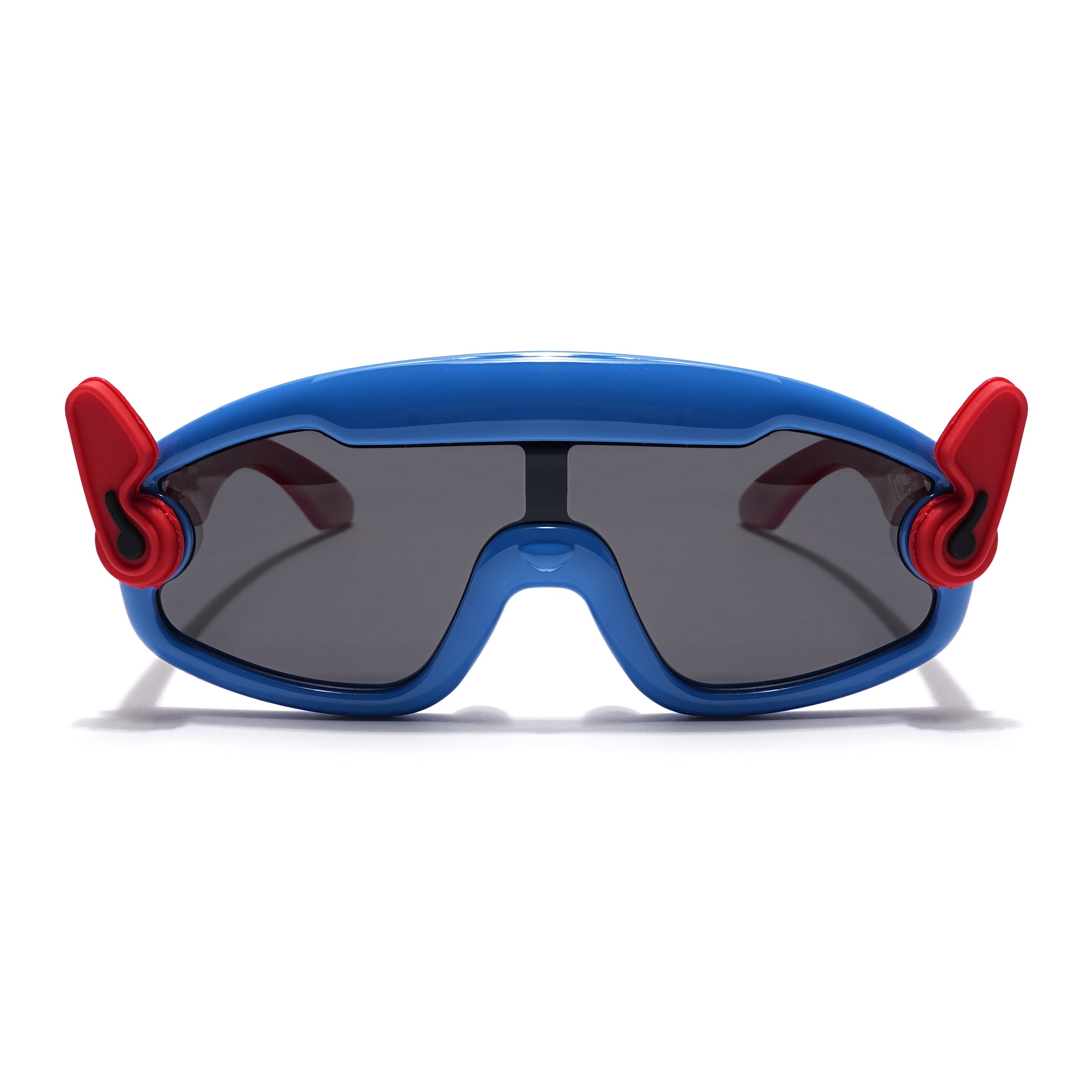 Wrap Around Sunglasses for Kids -6 yrs To 12 yrs (Black Lens | Blue & Red Frame - PMG6086)