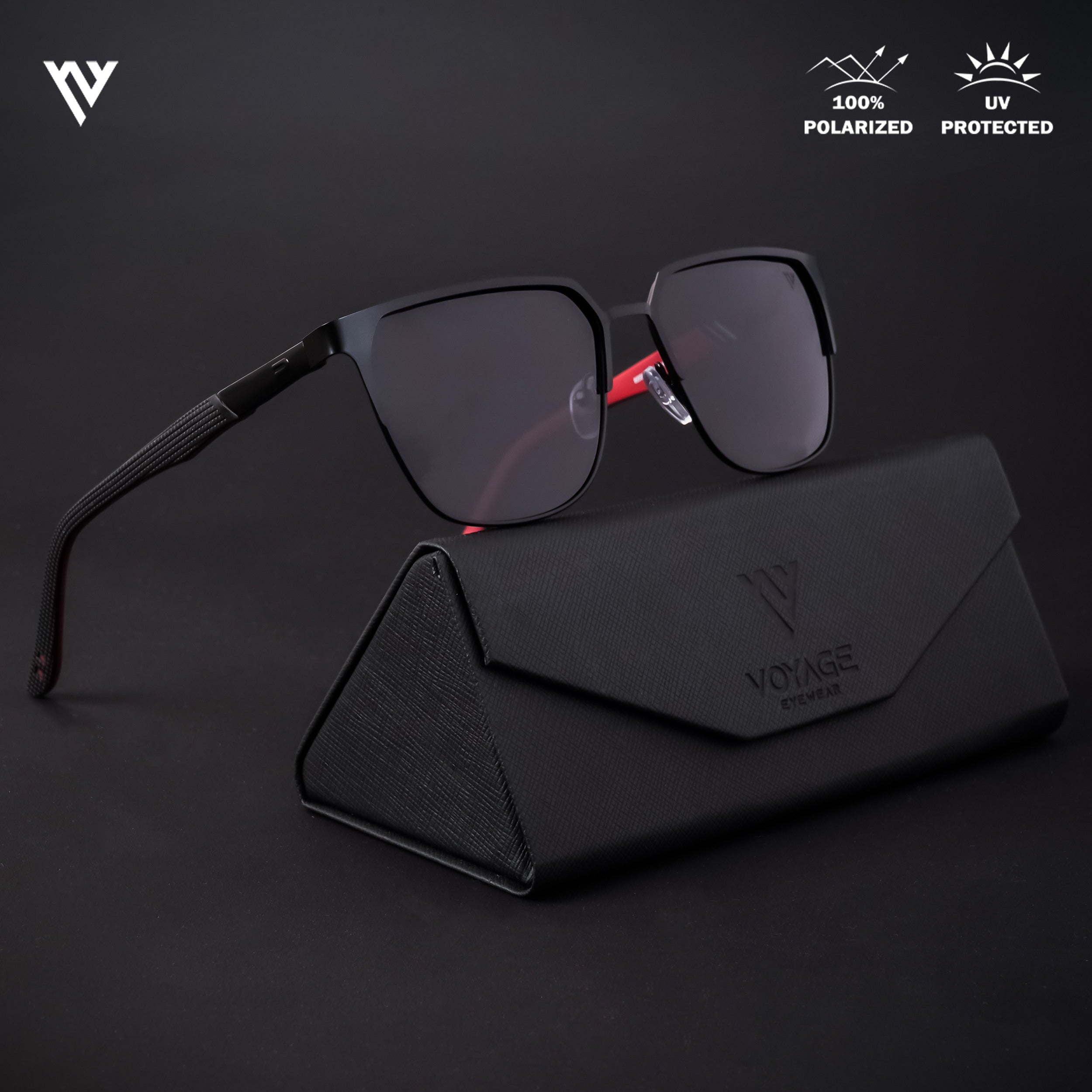 Voyage Exclusive Black Polarized Square Sunglasses for Men & Women - PMG4282