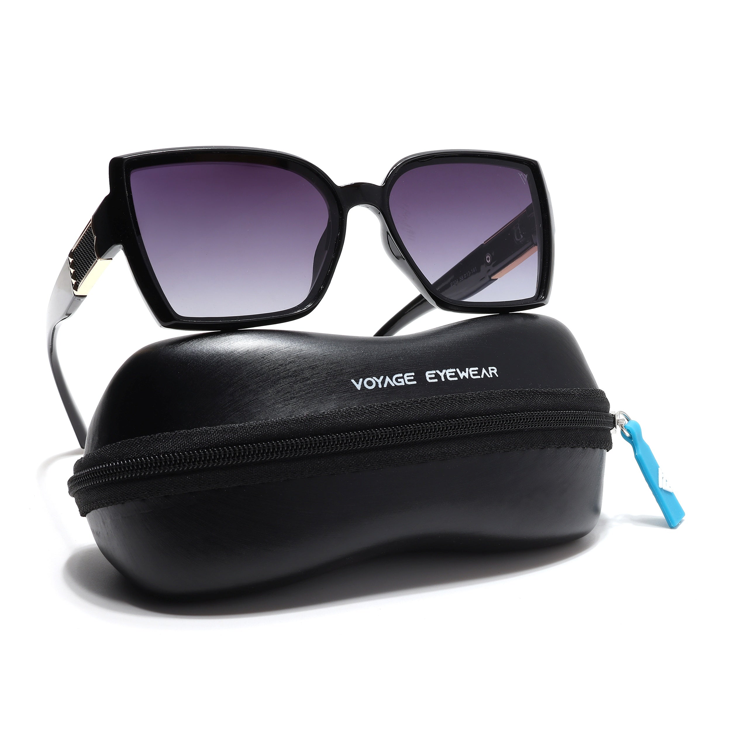 Cateye Polarized Sunglasses (Purple & Clear Lens | Black Frame - PMG6432)