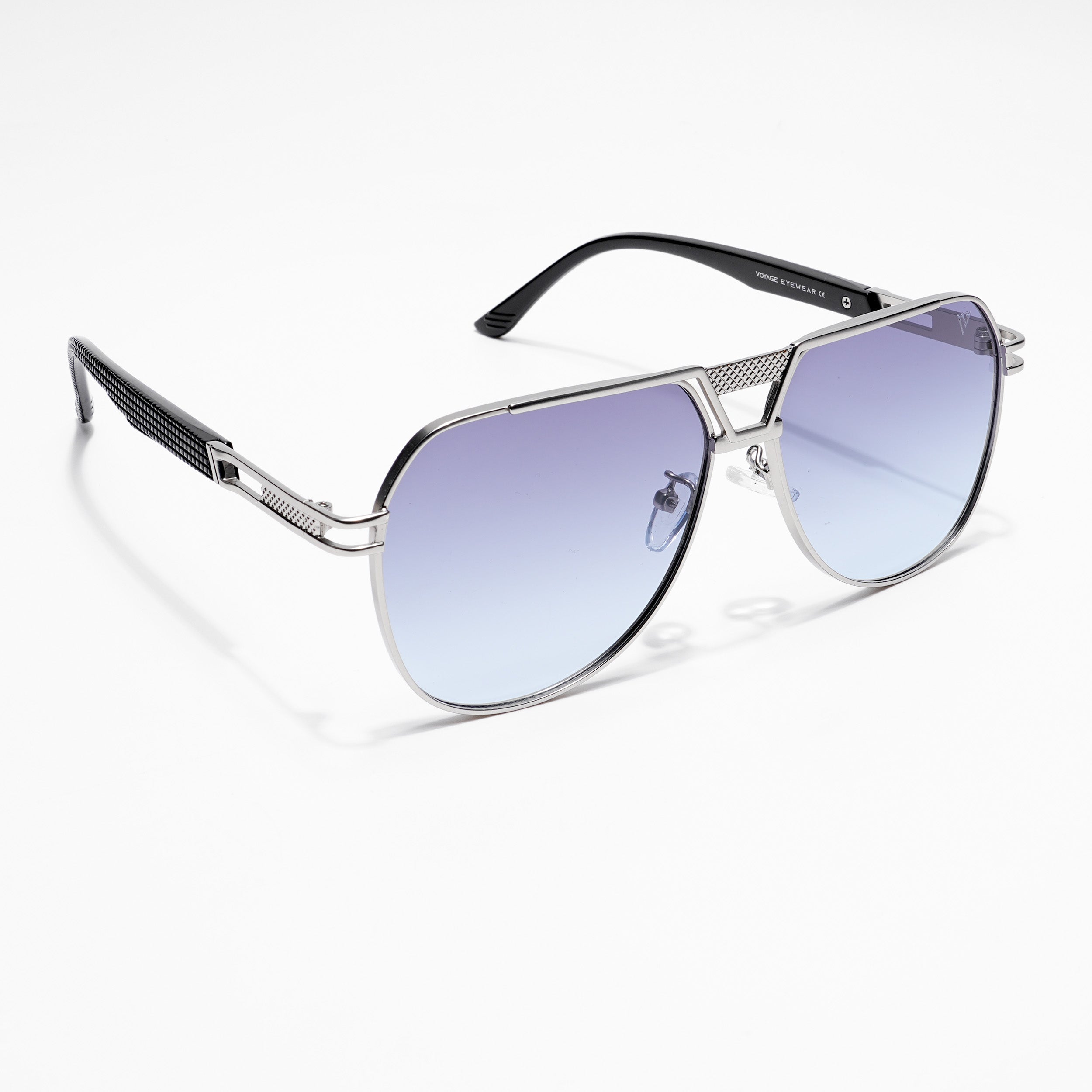 Voyage Aviator Sunglasses for Men & Women (Blue Lens | Silver Frame  - MG5205)