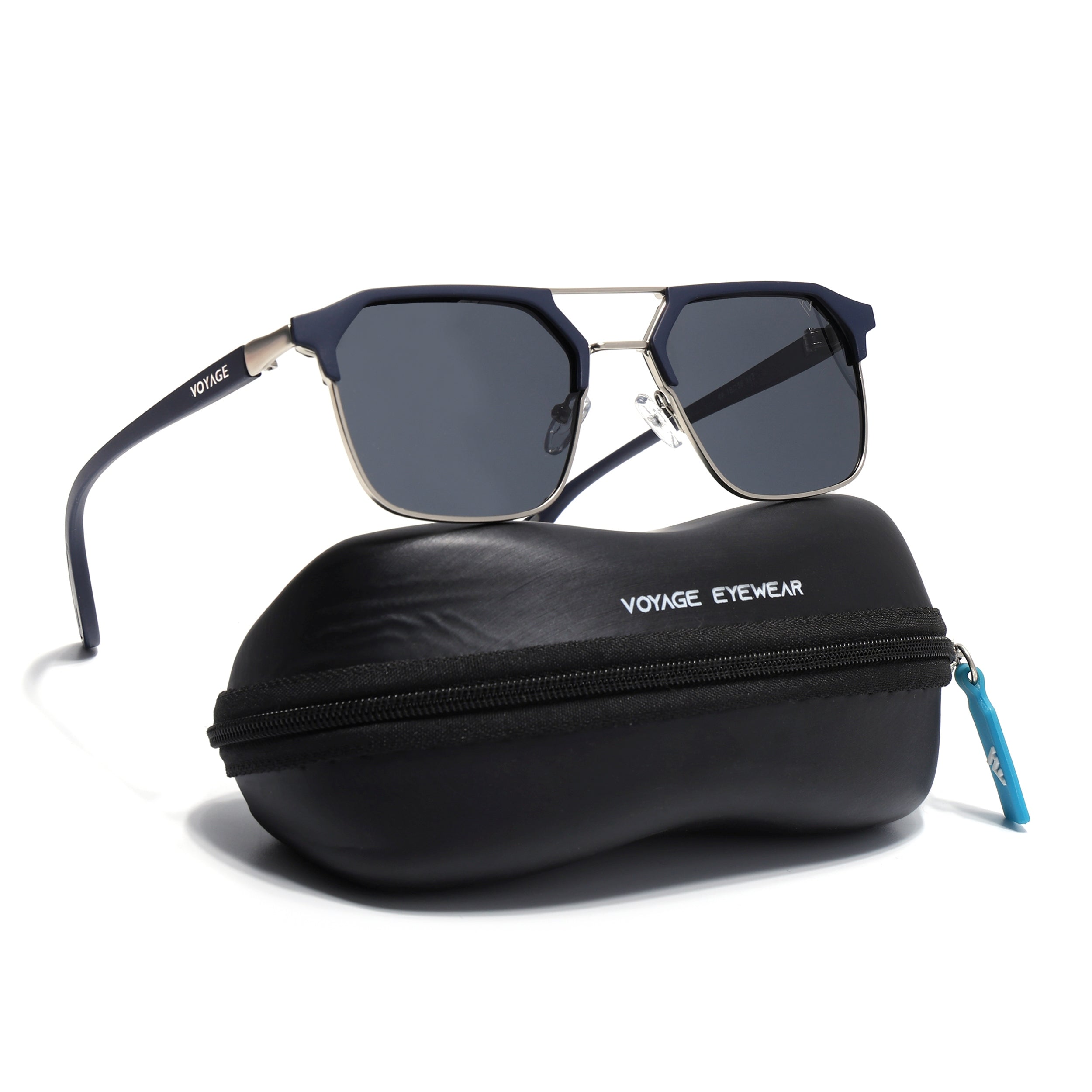 Commander | Blue Wayfarer Polarized Sunglasses | Grey Lens - PMG6680