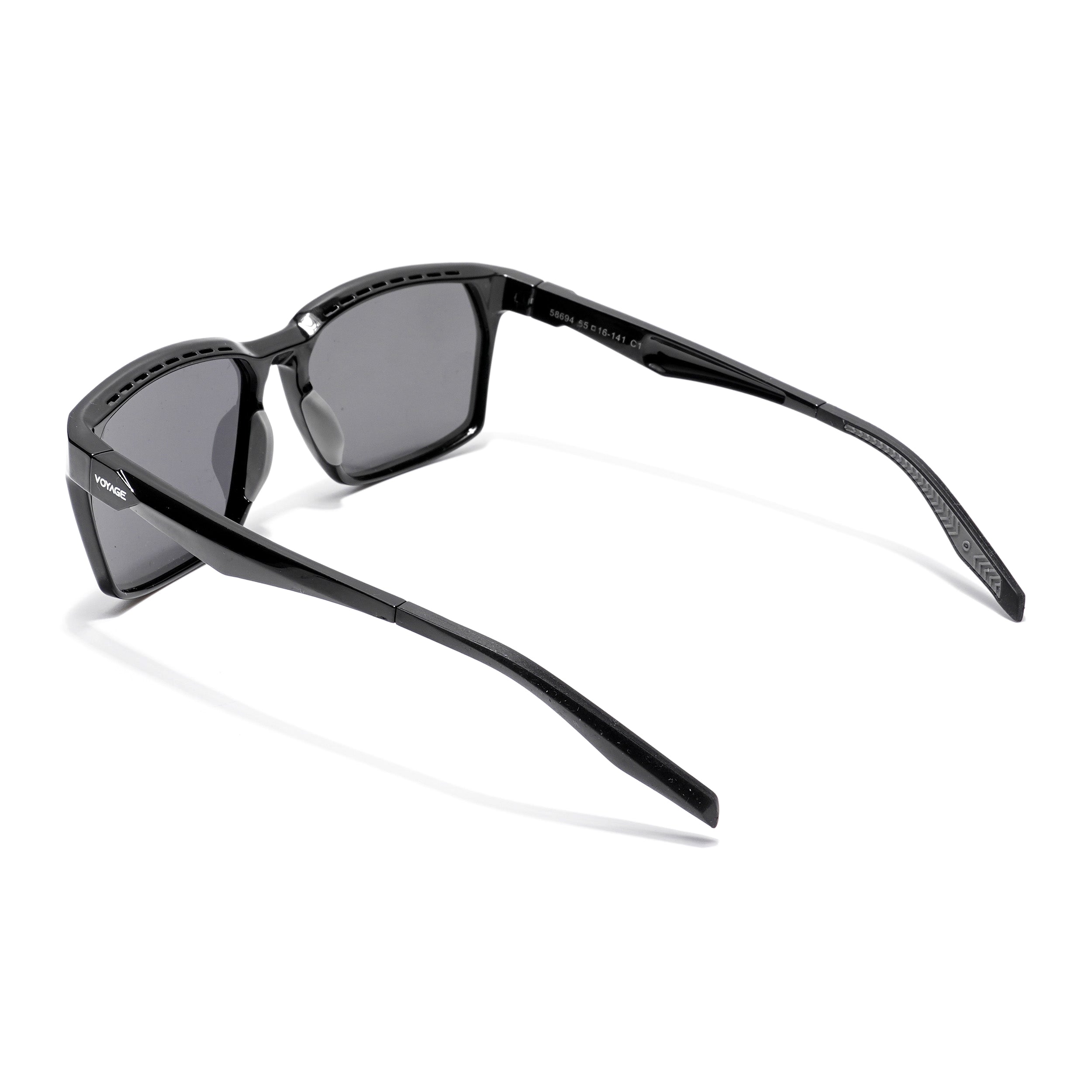 Wayfarer Polarized Sunglasses (Black Lens | Shine Black & Grey Frame - PMG5282)