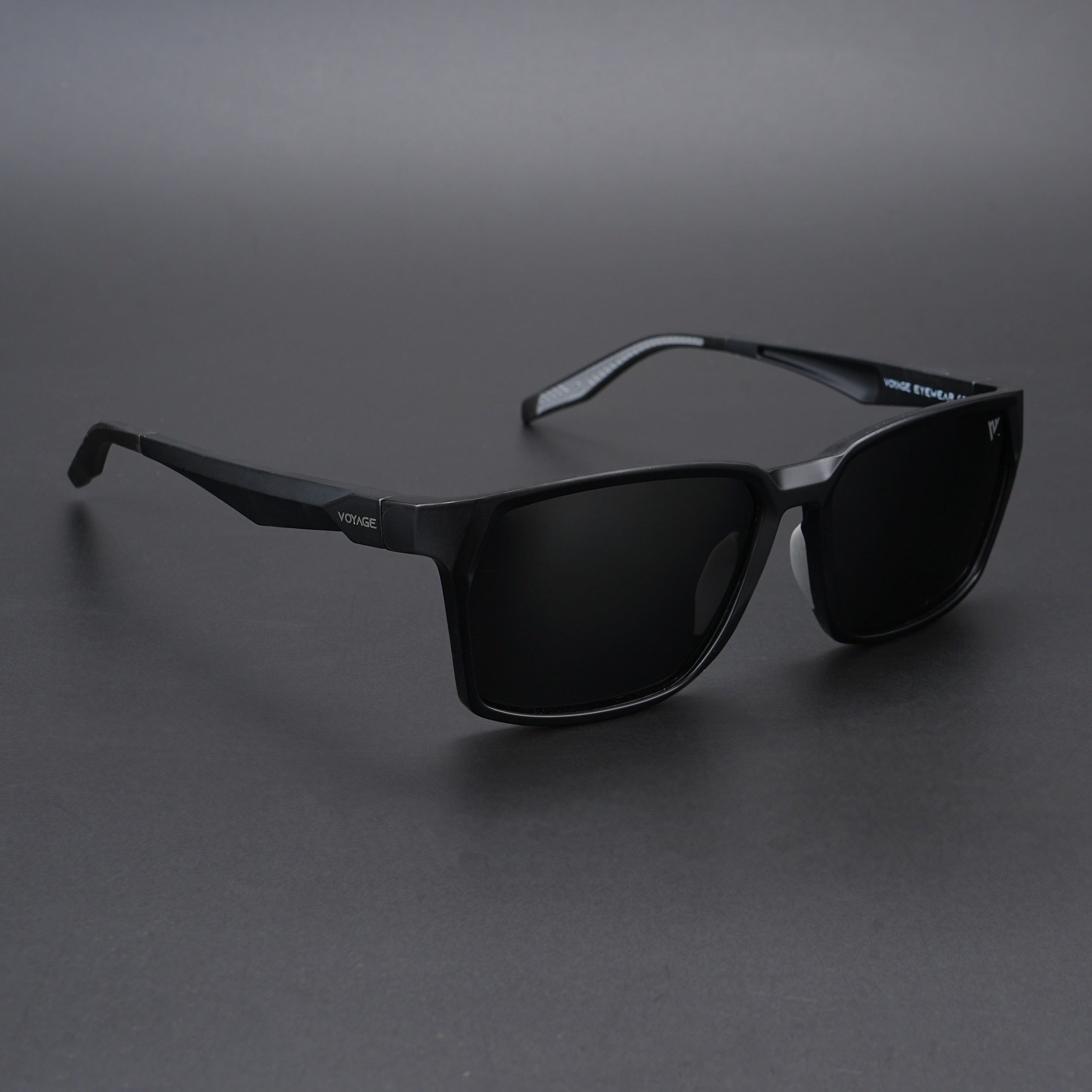 Voyage Wayfarer Polarized Sunglasses for Men & Women (Black Lens | Matt Black & Grey Frame - PMG5283)