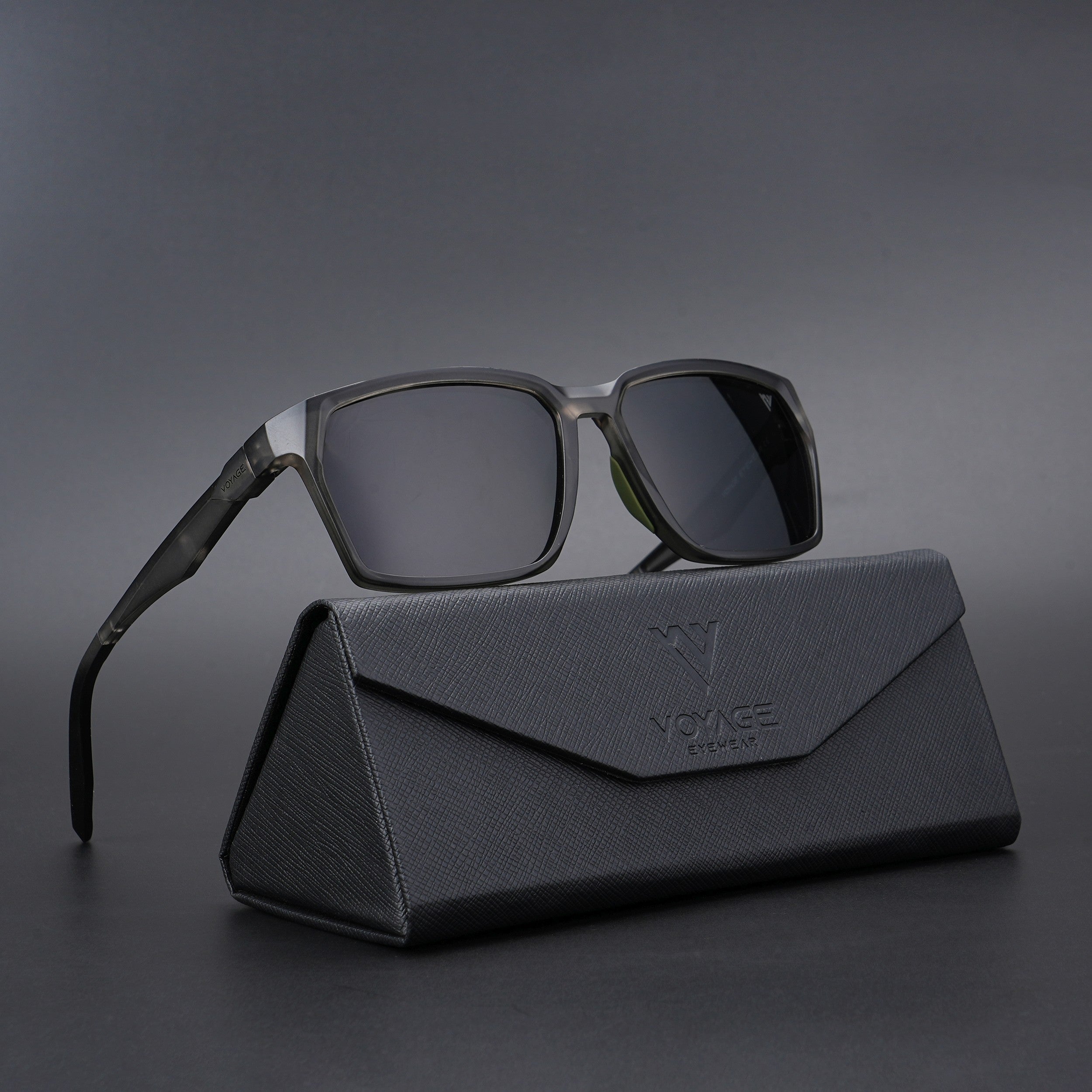 Voyage Wayfarer Polarized Sunglasses for Men & Women (Black Lens | Grey & Green Frame - PMG5286)