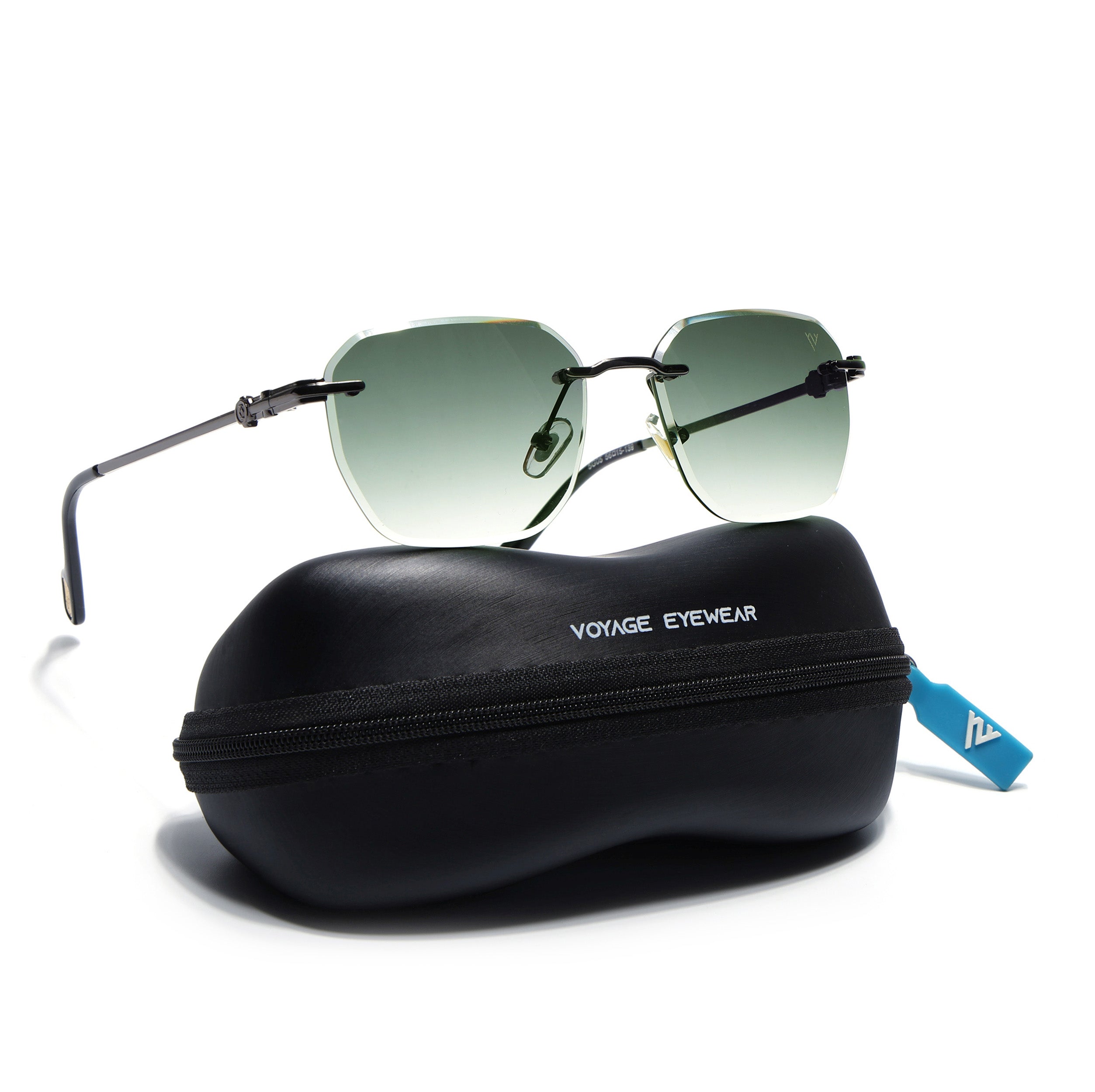 Tiger | Rimless Sunglasses (Green & Clear Lens | Silver Frame - MG6611)