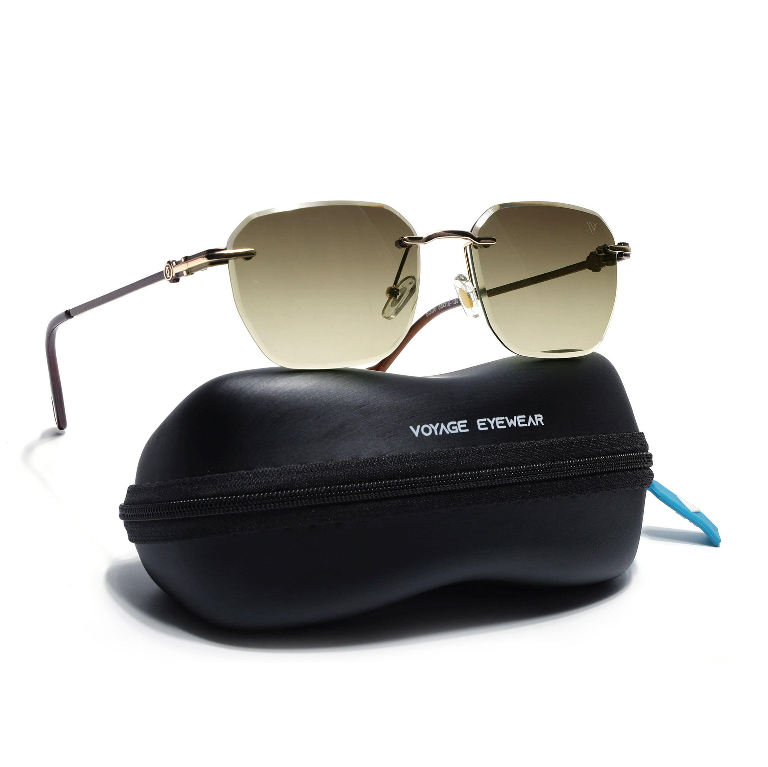 Tiger | Rimless Sunglasses (Olive & Clear Lens | Golden Frame - MG6613)