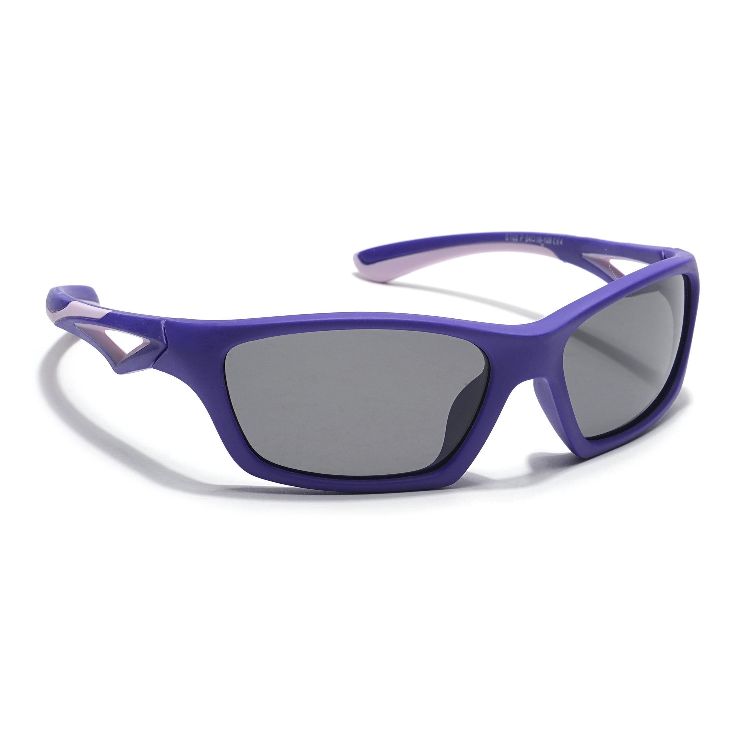 Wrap Around Polarized Sunglasses for Kids -6 yrs To 12 yrs (Black Lens | Purple Frame - PMG5896)