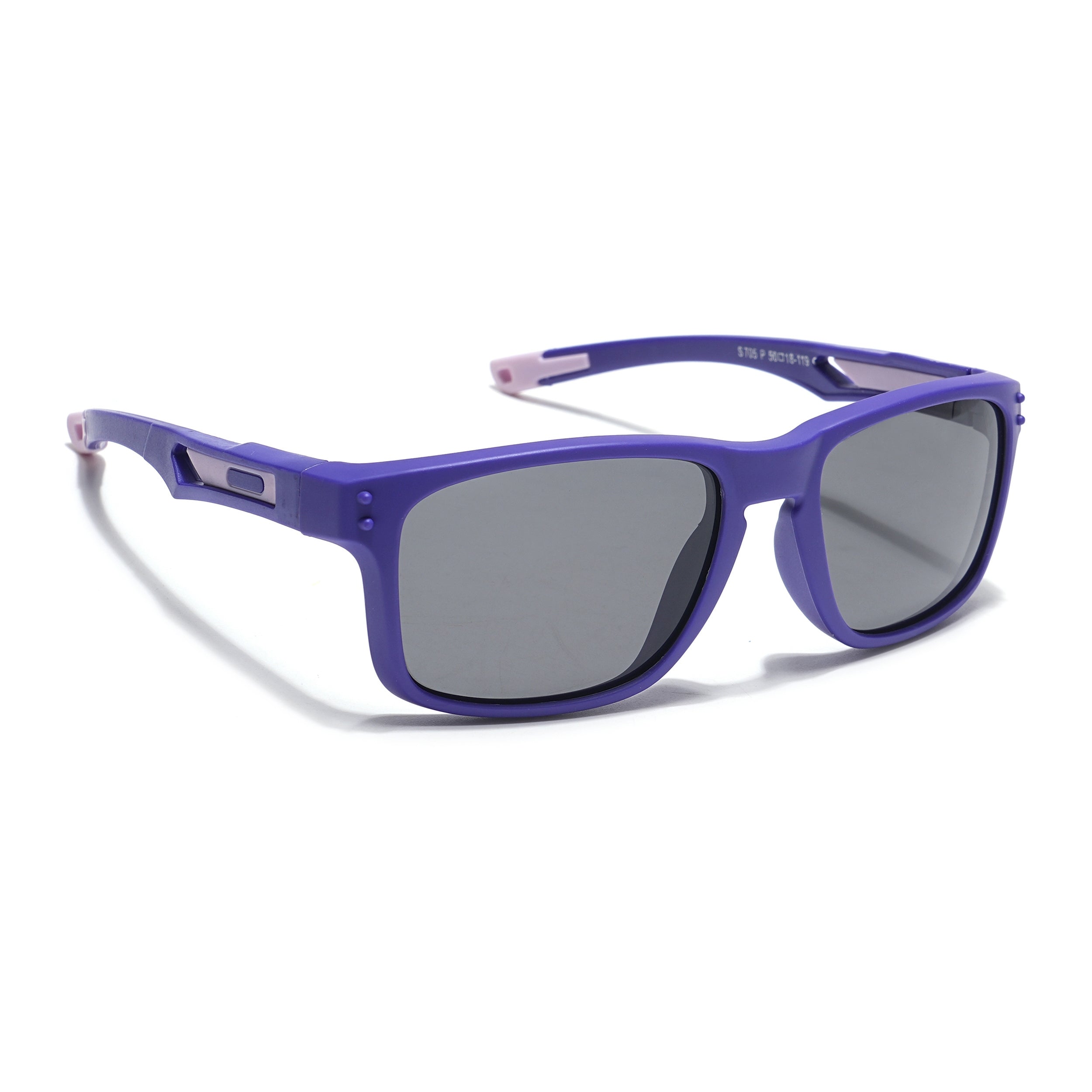 Rectangle Polarized Sunglasses for Kids -6 yrs To 12 yrs (Black Lens | Purple Frame - PMG5923)