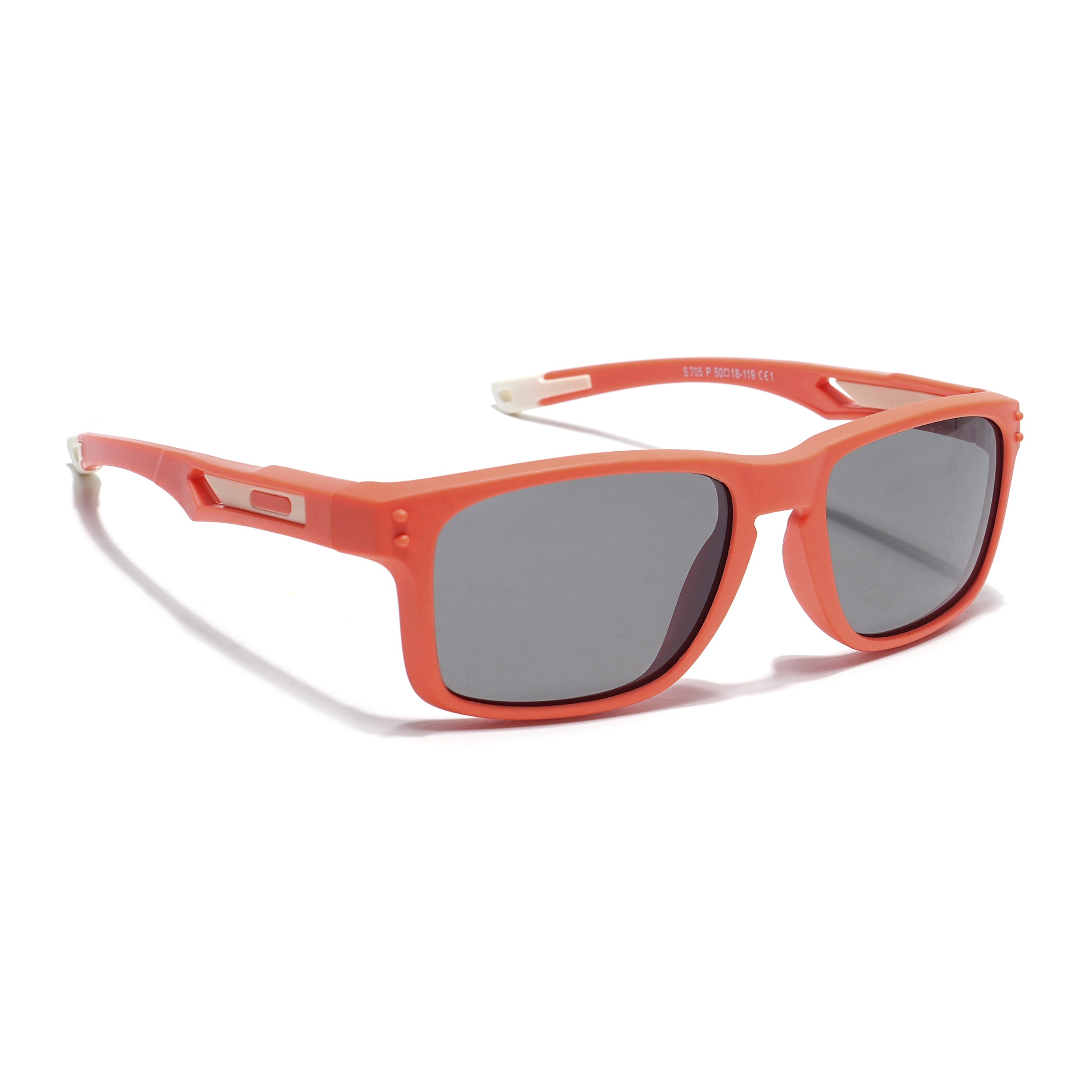 Rectangle Polarized Sunglasses for Kids -6 yrs To 12 yrs (Black Lens | Orange Frame - PMG5925)