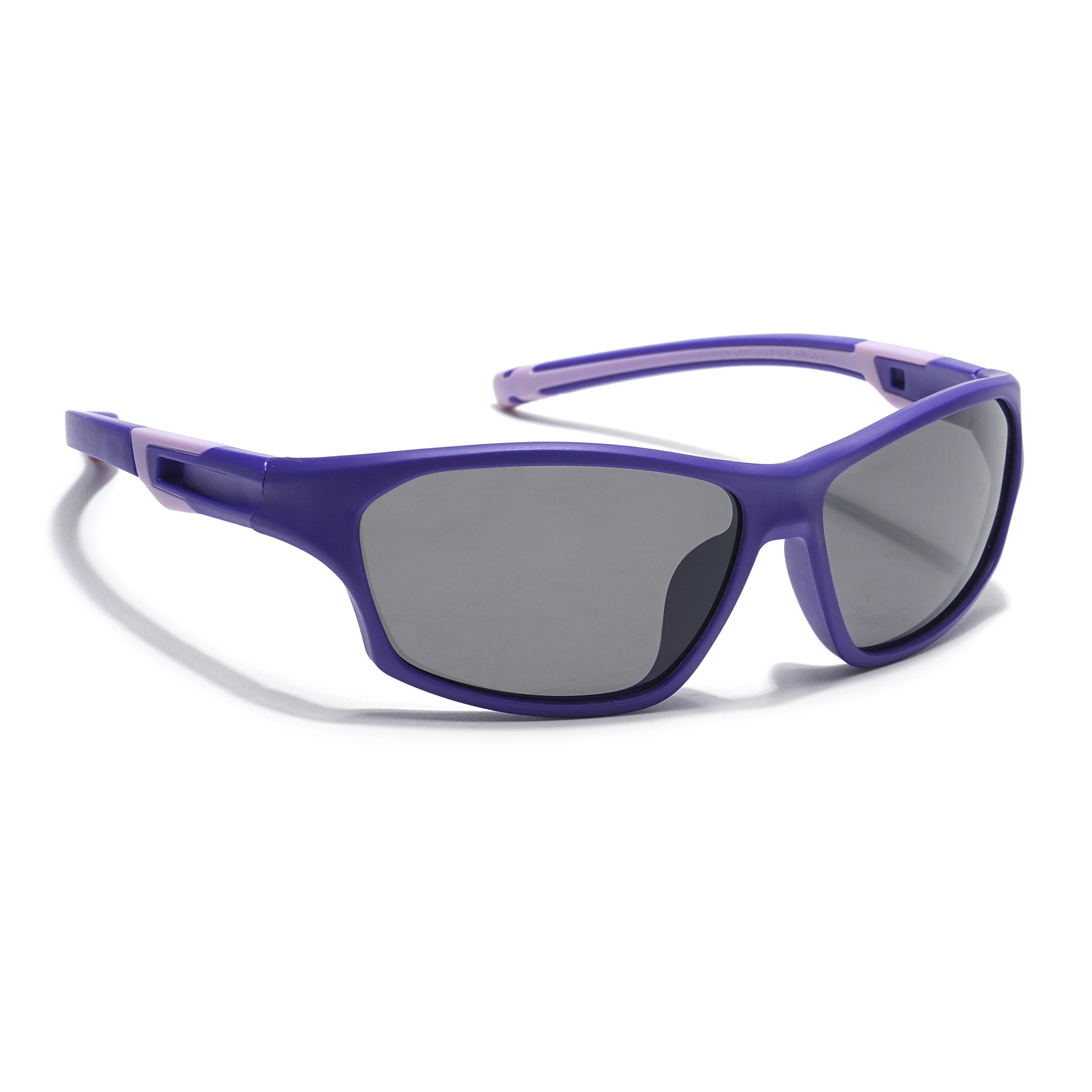 Wrap Around Polarized Sunglasses for Kids -6 yrs To 12 yrs (Black Lens | Purple Frame - PMG5902)