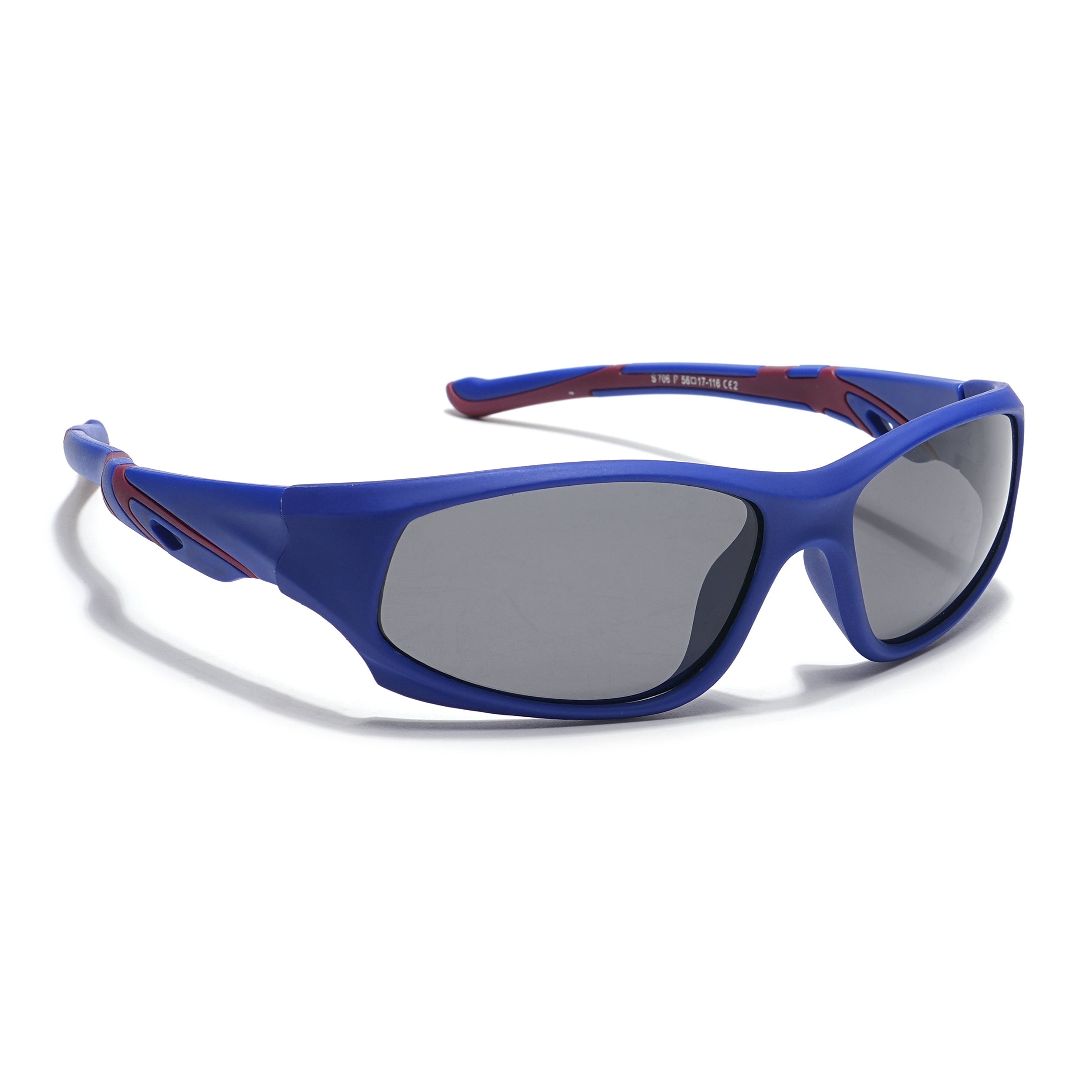 Wrap Around Polarized Sunglasses for Kids -6 yrs To 12 yrs (Black Lens | Blue Frame - PMG5905)