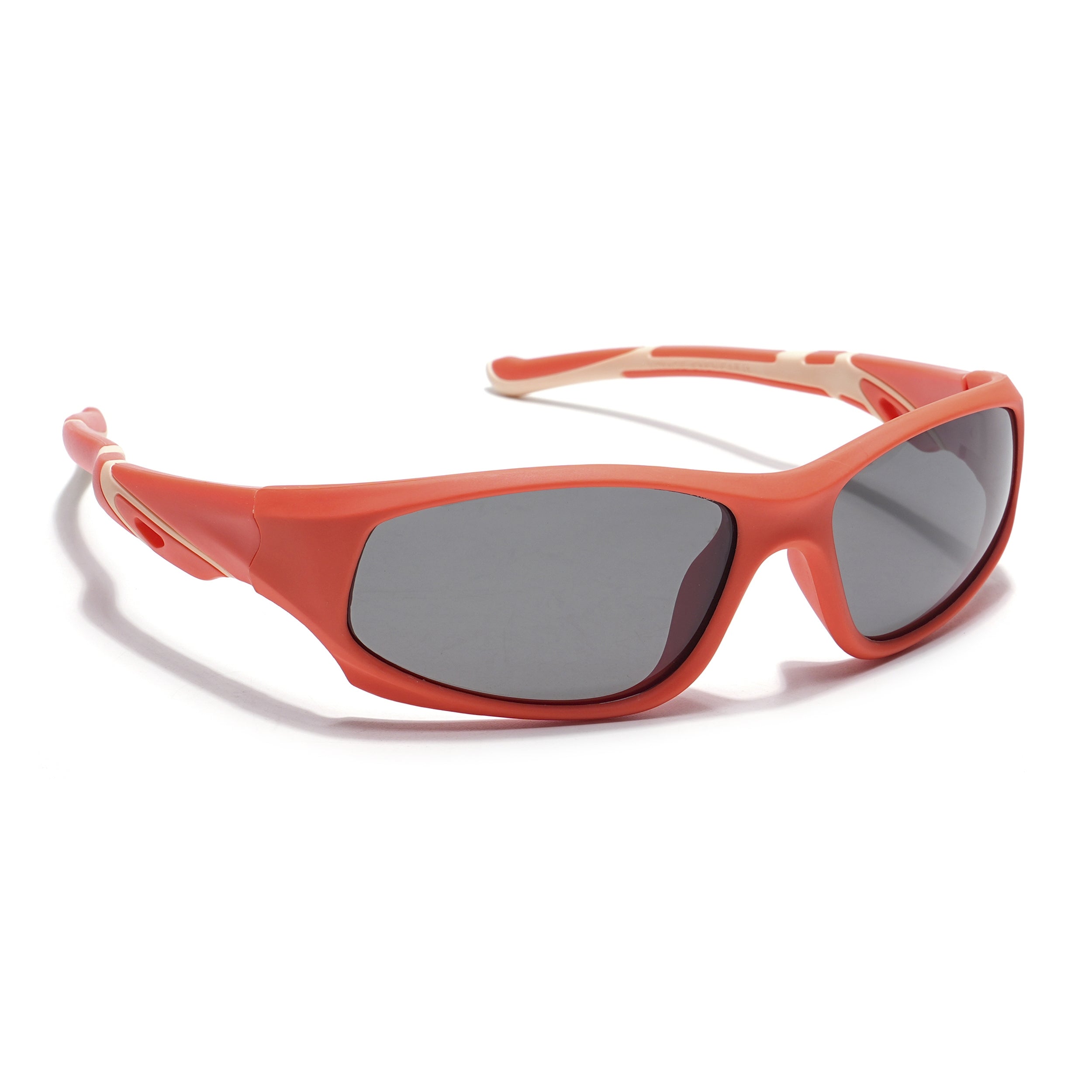 Wrap Around Polarized Sunglasses for Kids -6 yrs To 12 yrs (Black Lens | Orange Frame - PMG5907)