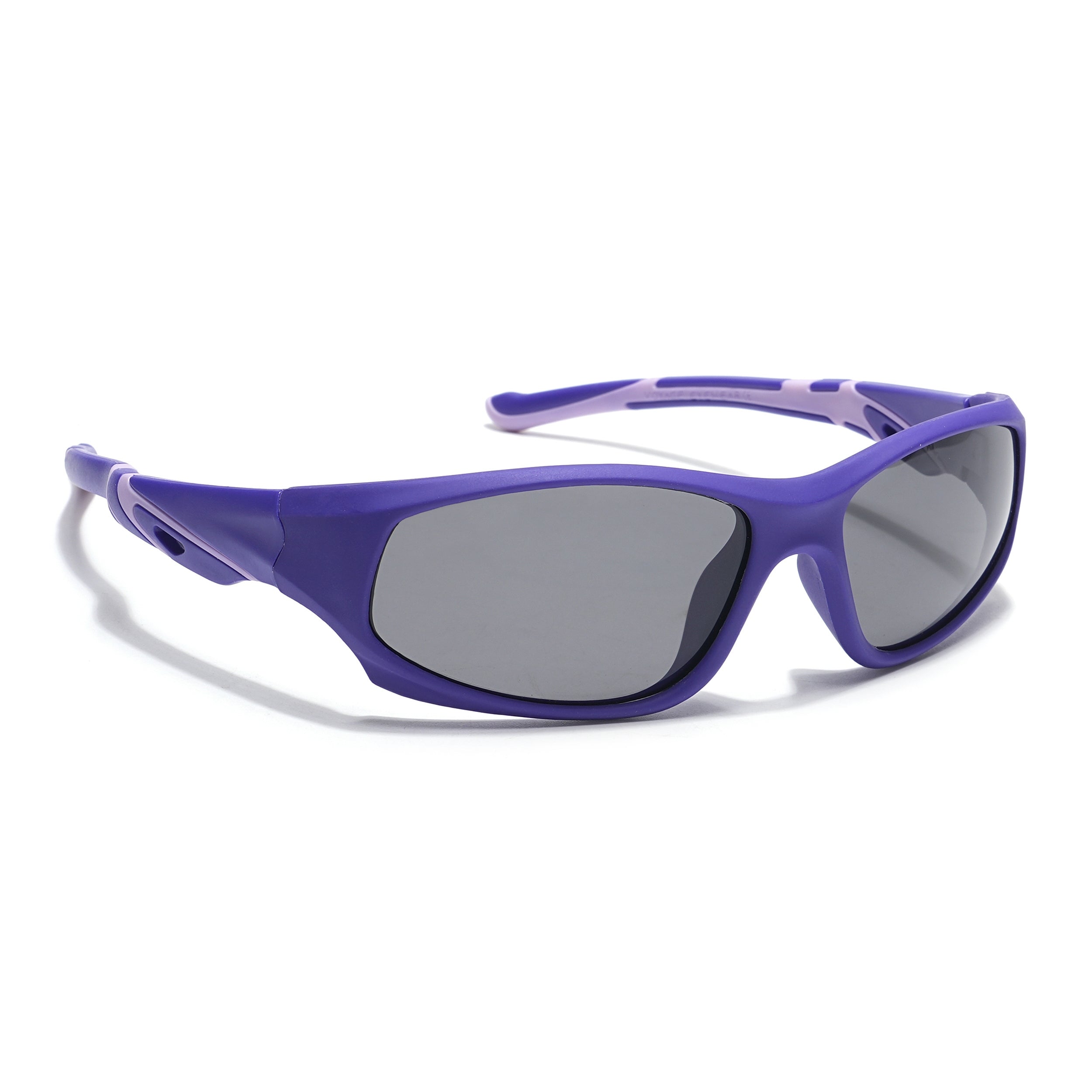 Wrap Around Polarized Sunglasses for Kids -6 yrs To 12 yrs (Black Lens | Purple Frame - PMG5908)