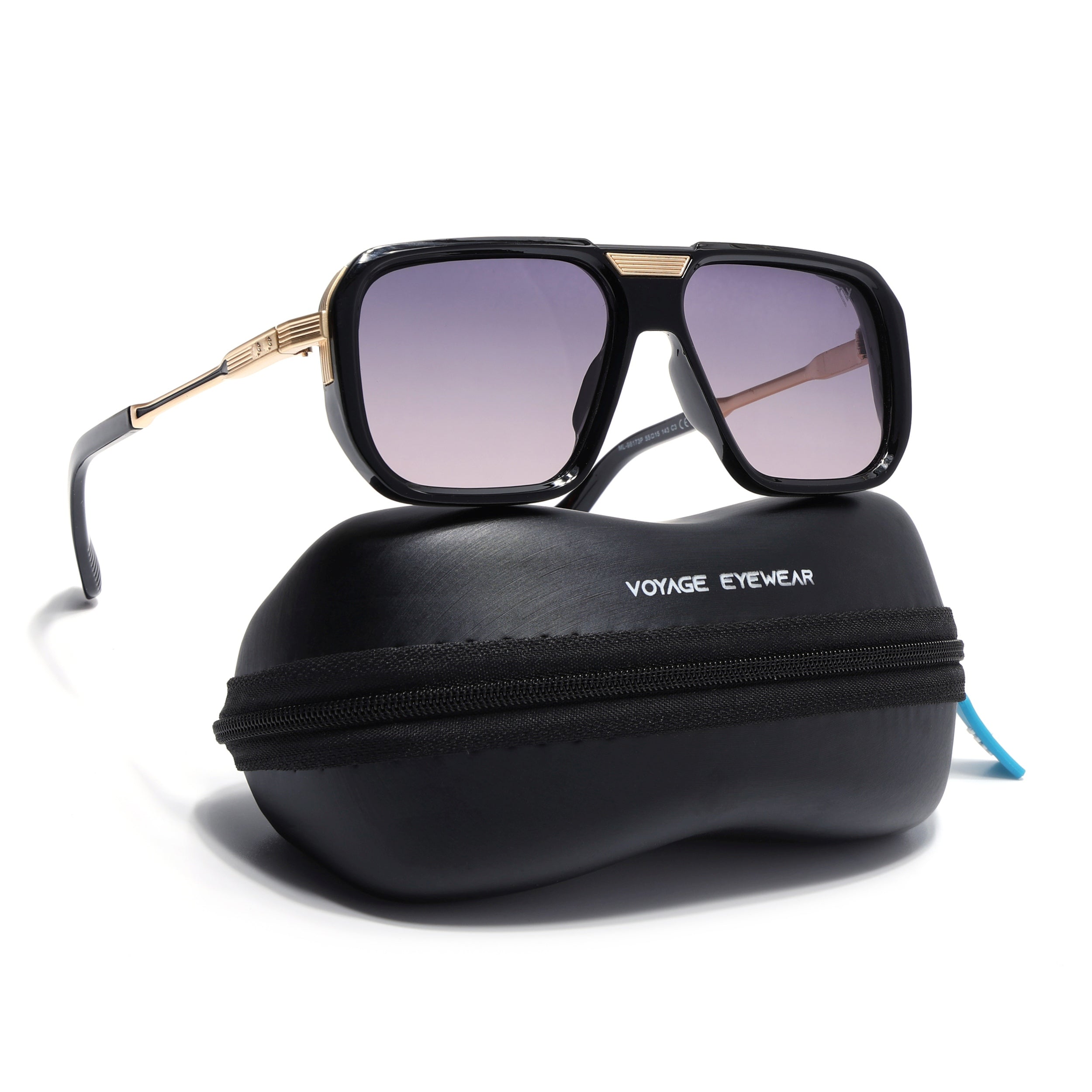 Alpha | Shine Black Wayfarer Polarized Sunglasses | Light Purple Lens - PMG6627