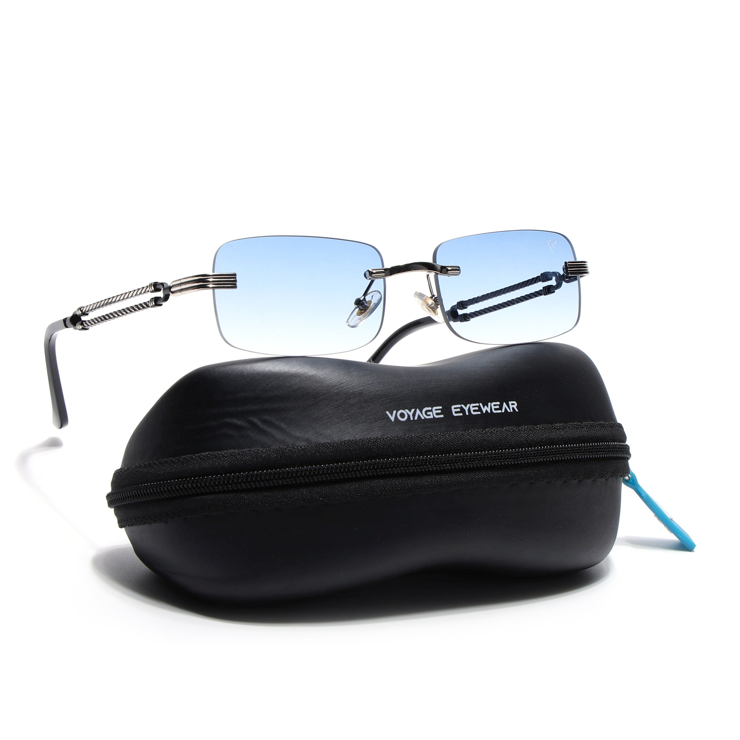 Barrel | Sapphire Blue Rimless Sunglasses | Silver Frame - MG6662