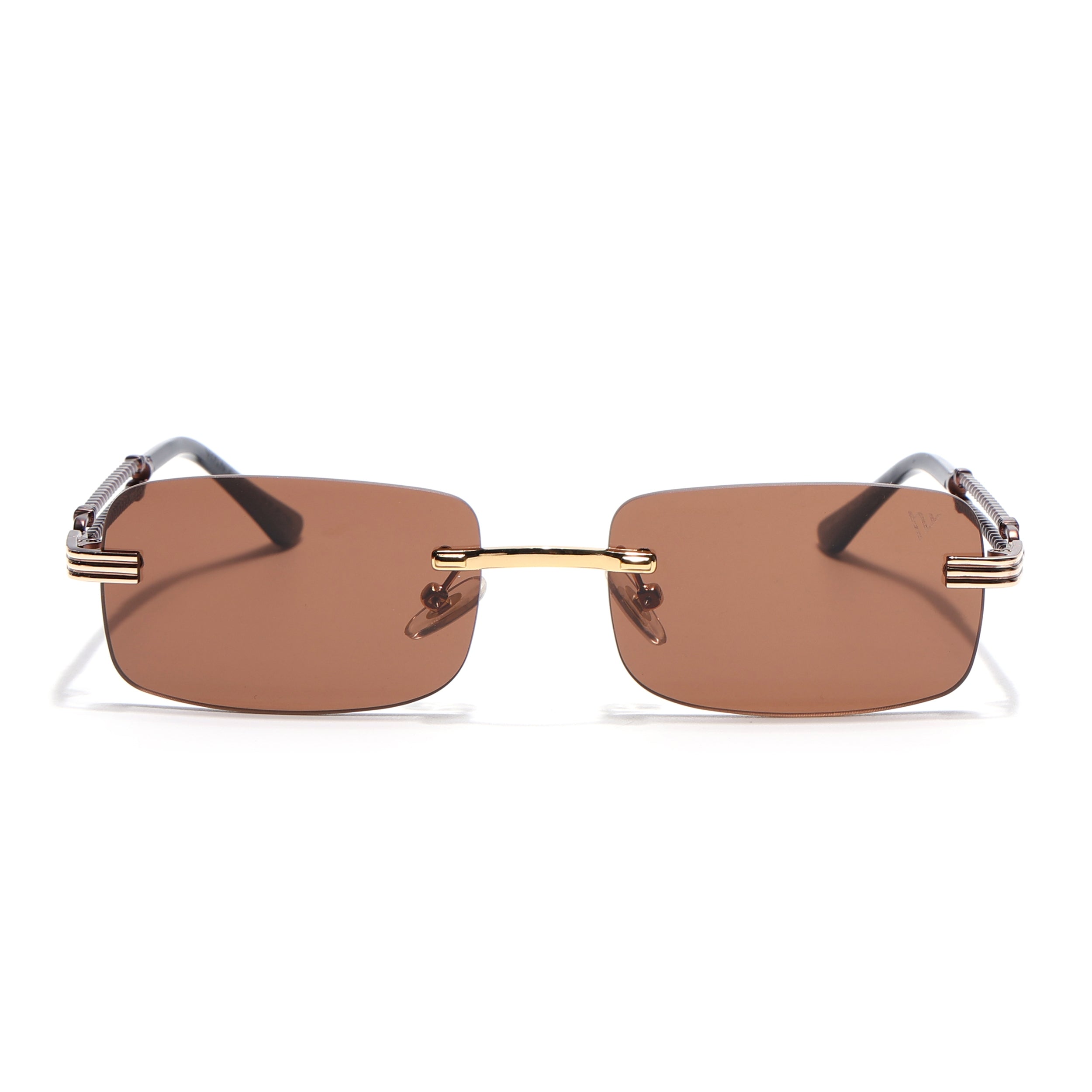 Barrel | Tan Brown Rimless Sunglasses | Golden Frame - MG6663