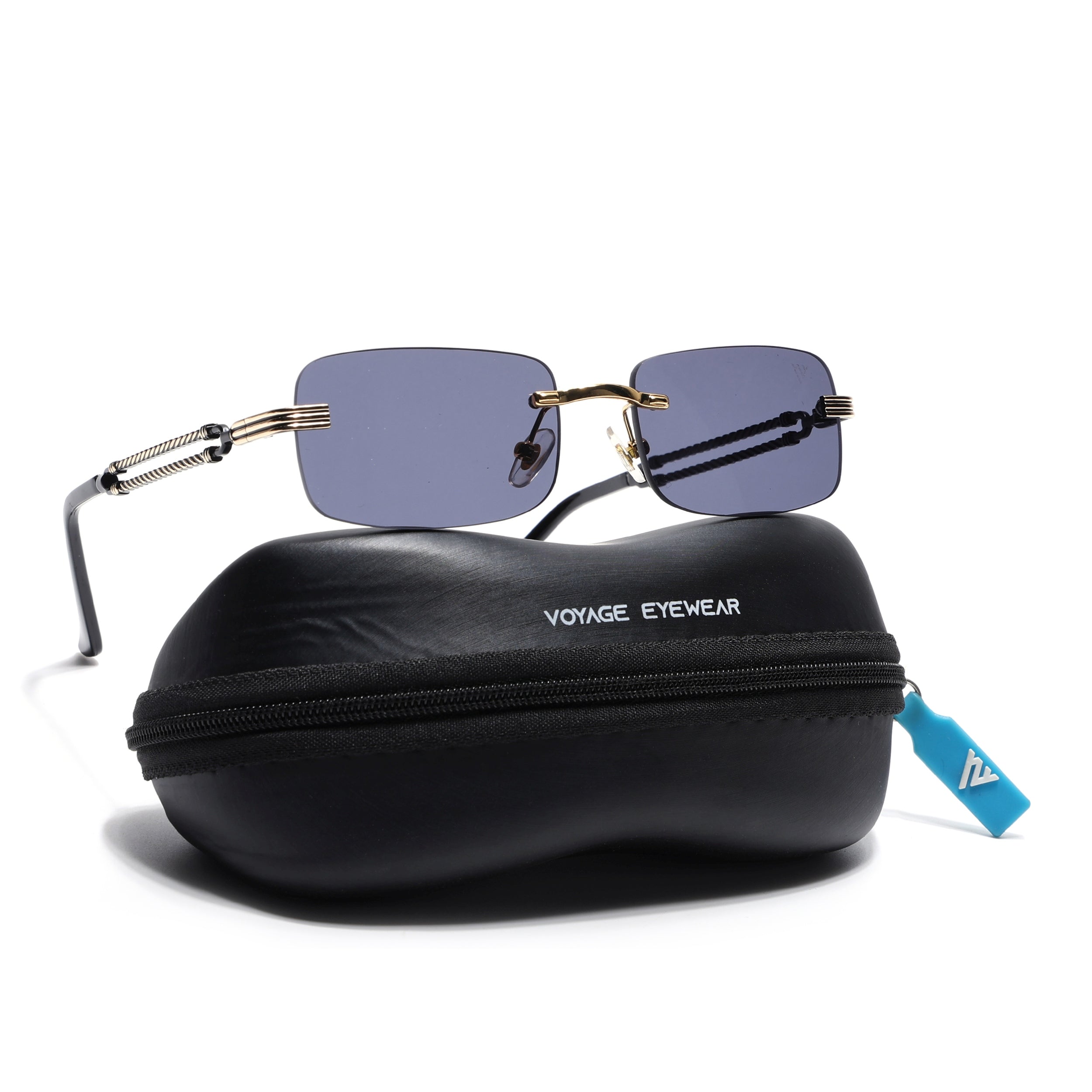 Barrel | Smoked Black Rimless Sunglasses | Golden Frame - MG6664