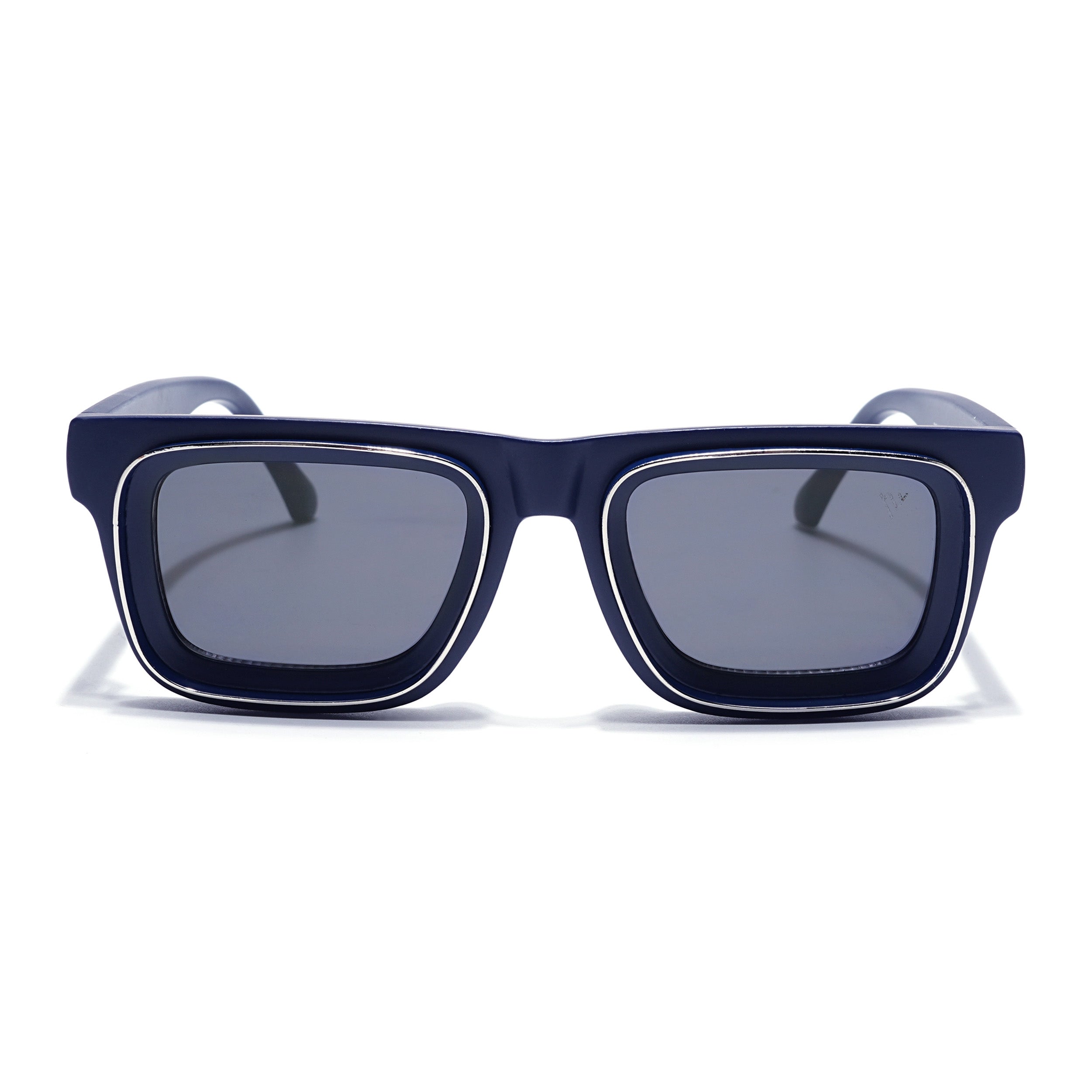 Smuggler | Navy Blue & Silver Polarized Unisex Sunglasses | Black Lens - MG6423