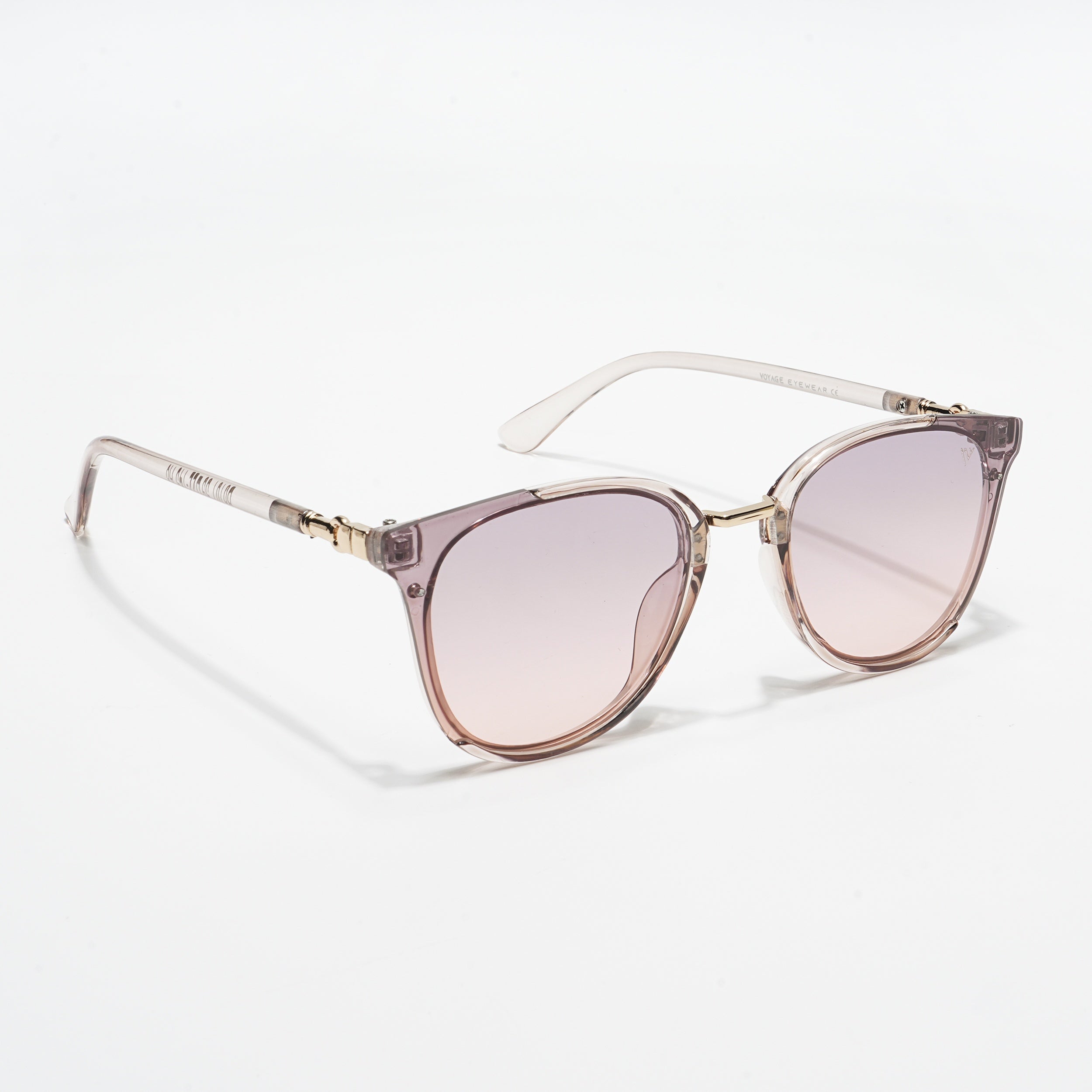 Voyage Cateye Sunglasses for Women (Pink & Grey Lens | Light Pink & Golden Frame - MG3174)