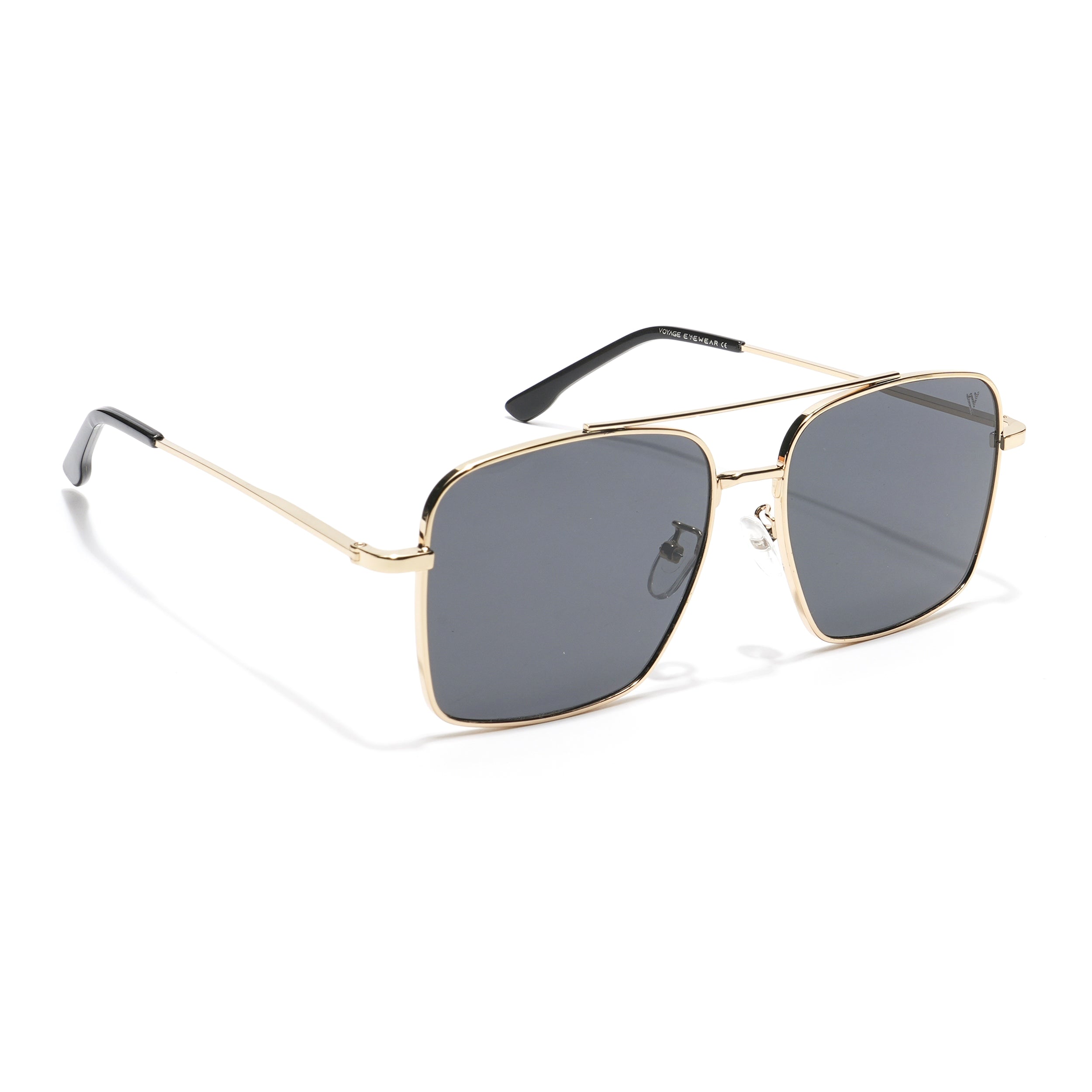 Ebon | Aviator Sunglasses (Black Lens | Golden Frame - MG5178)