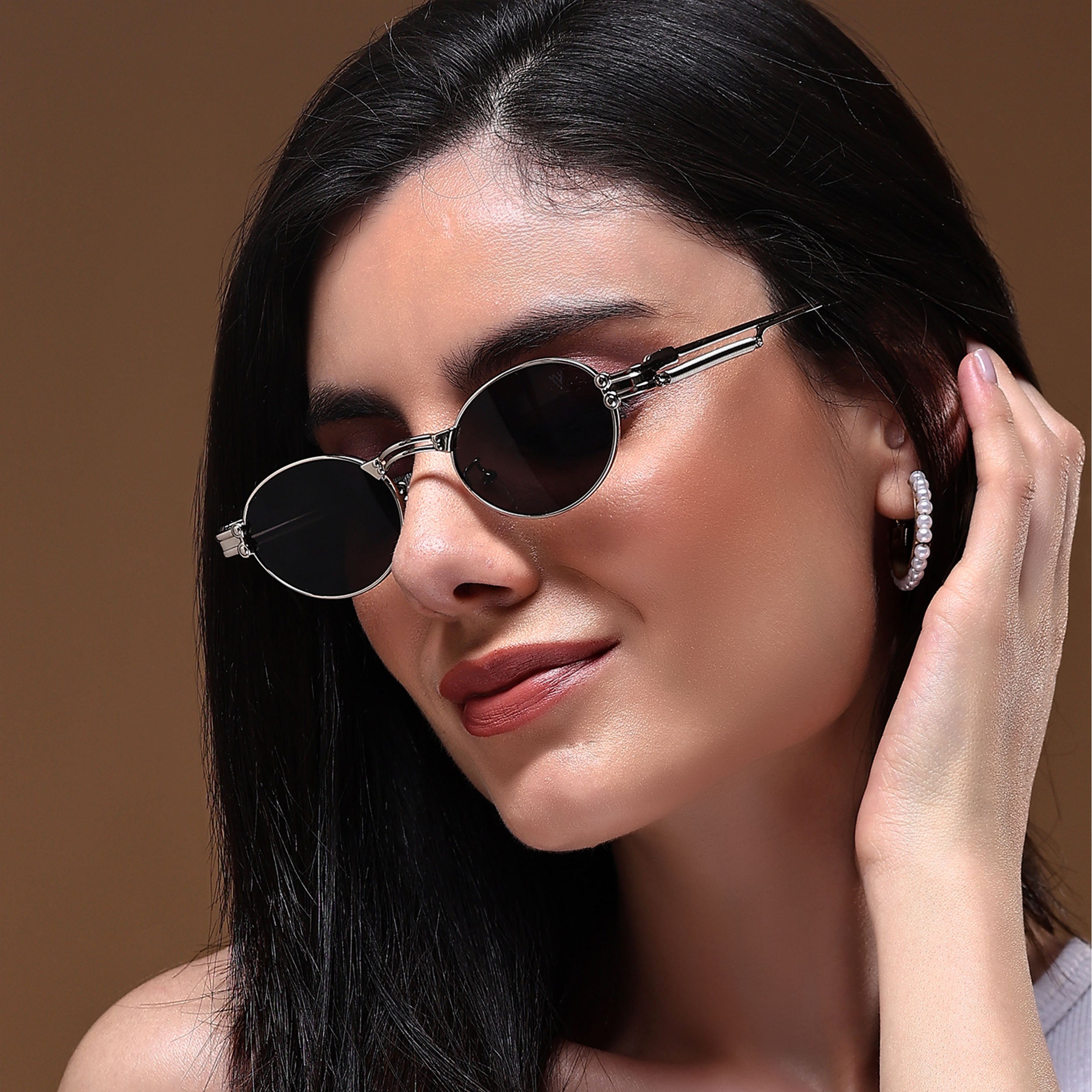 Oval Sunglasses (Black Lens | Silver Frame - MG5183)