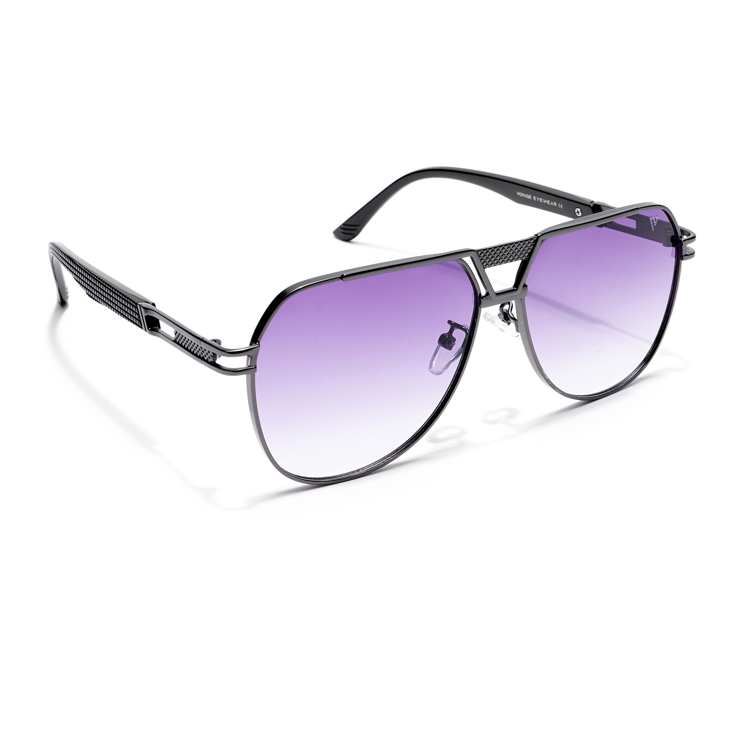 Aviator Sunglasses (Purple & Clear Lens | Grey Frame  - MG5202)