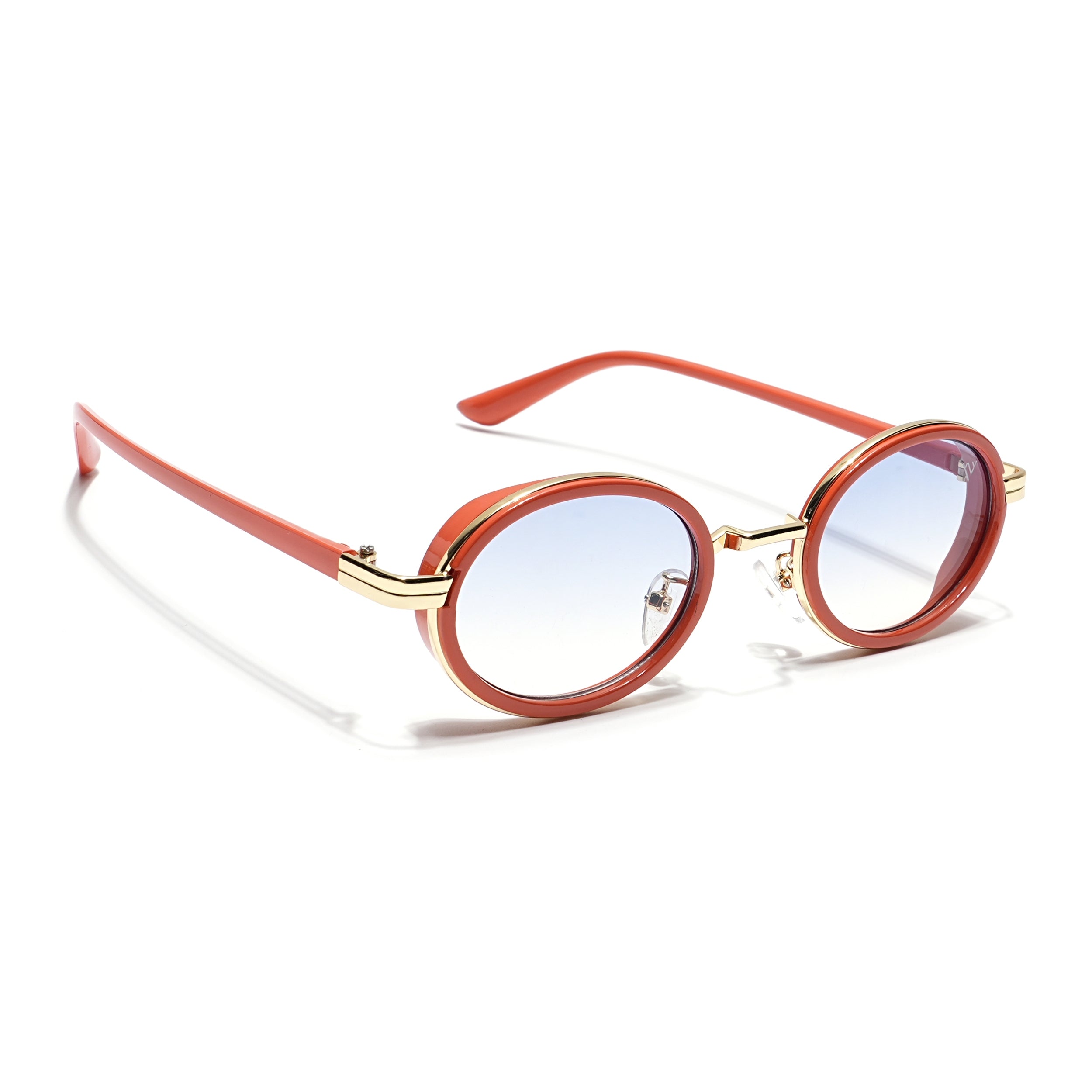 Oval Sunglasses (Light Blue & Clear Lens | Golden & Orange Frame - MG6351)