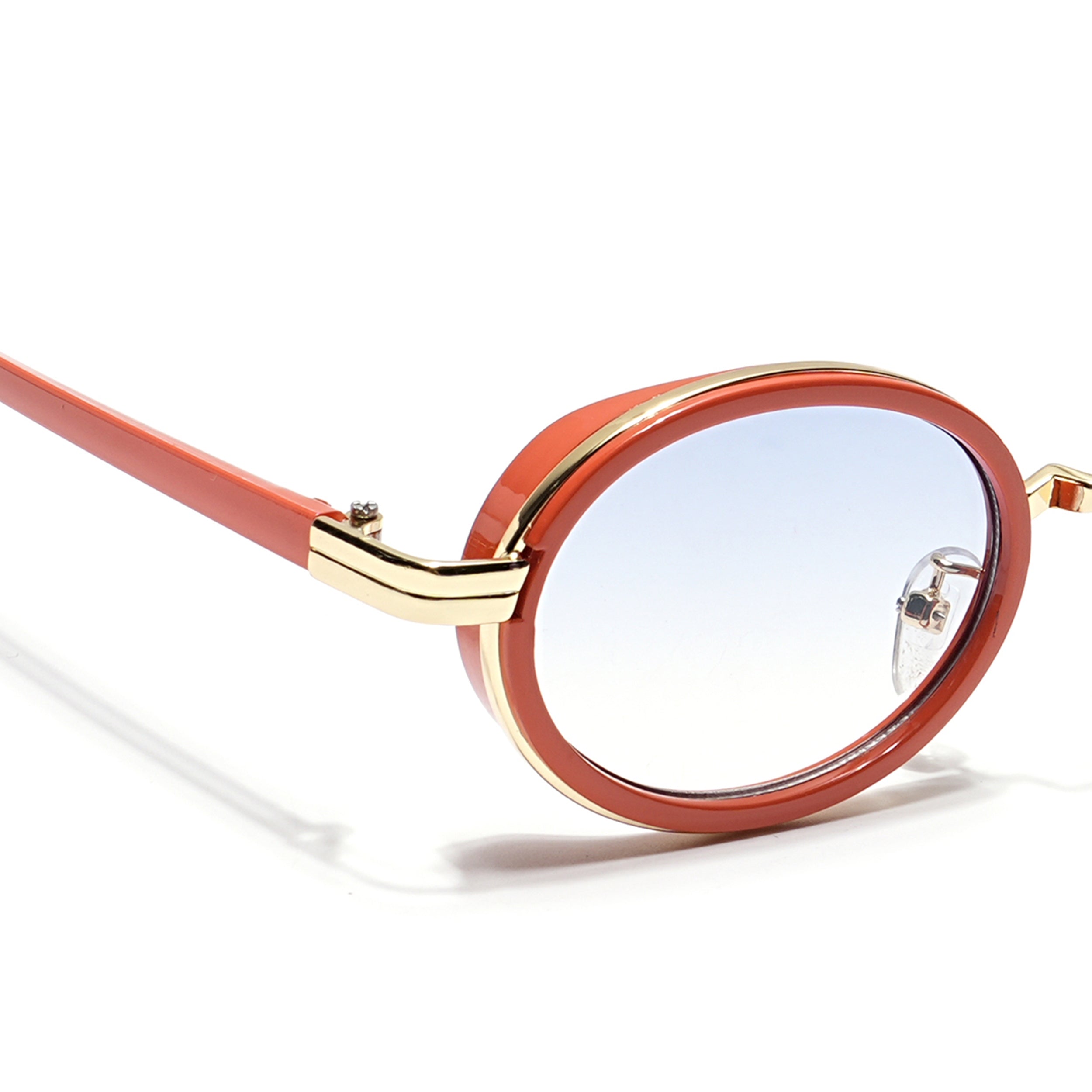 Oval Sunglasses (Light Blue & Clear Lens | Golden & Orange Frame - MG6351)