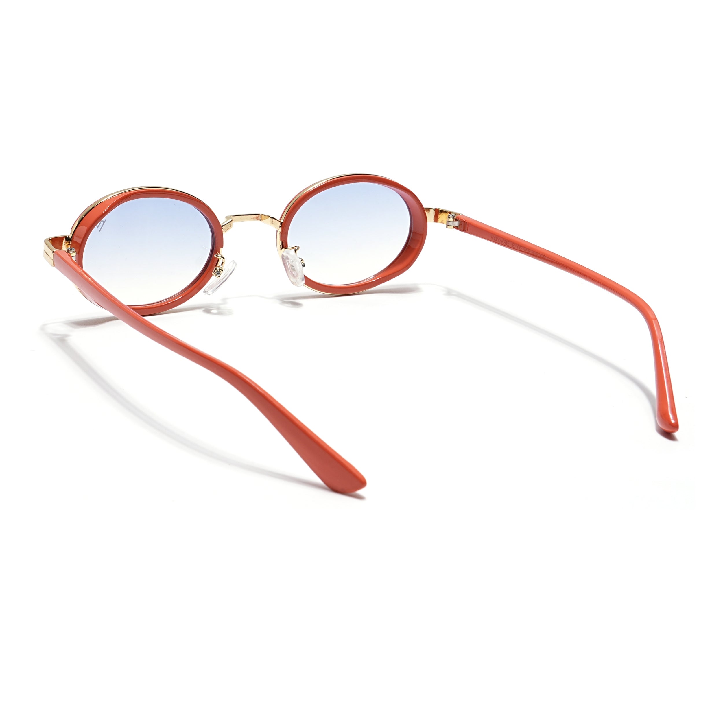 Oval Sunglasses (Light Blue & Clear Lens | Golden & Orange Frame - MG6351)