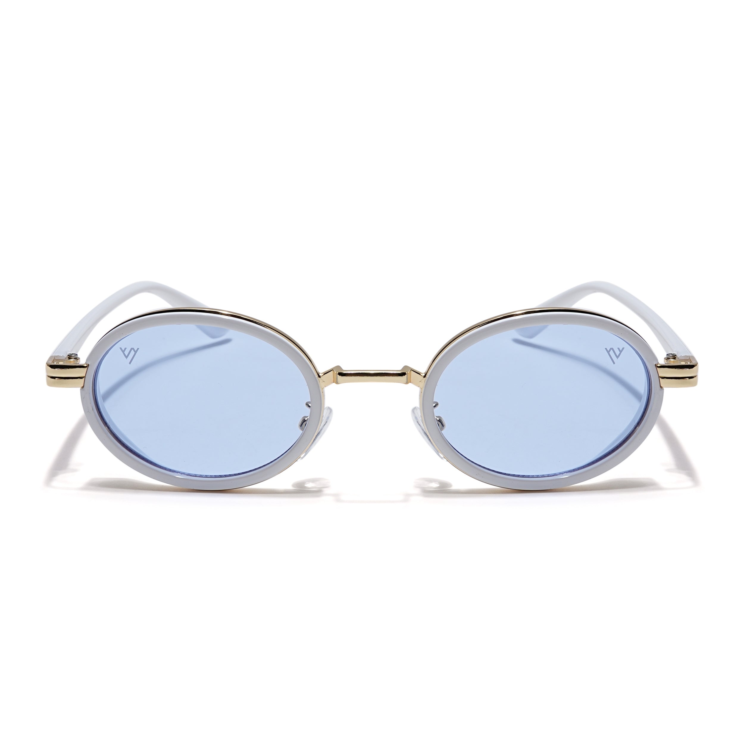 Oval Sunglasses (Light Blue Lens | Golden & White Frame - MG6349)