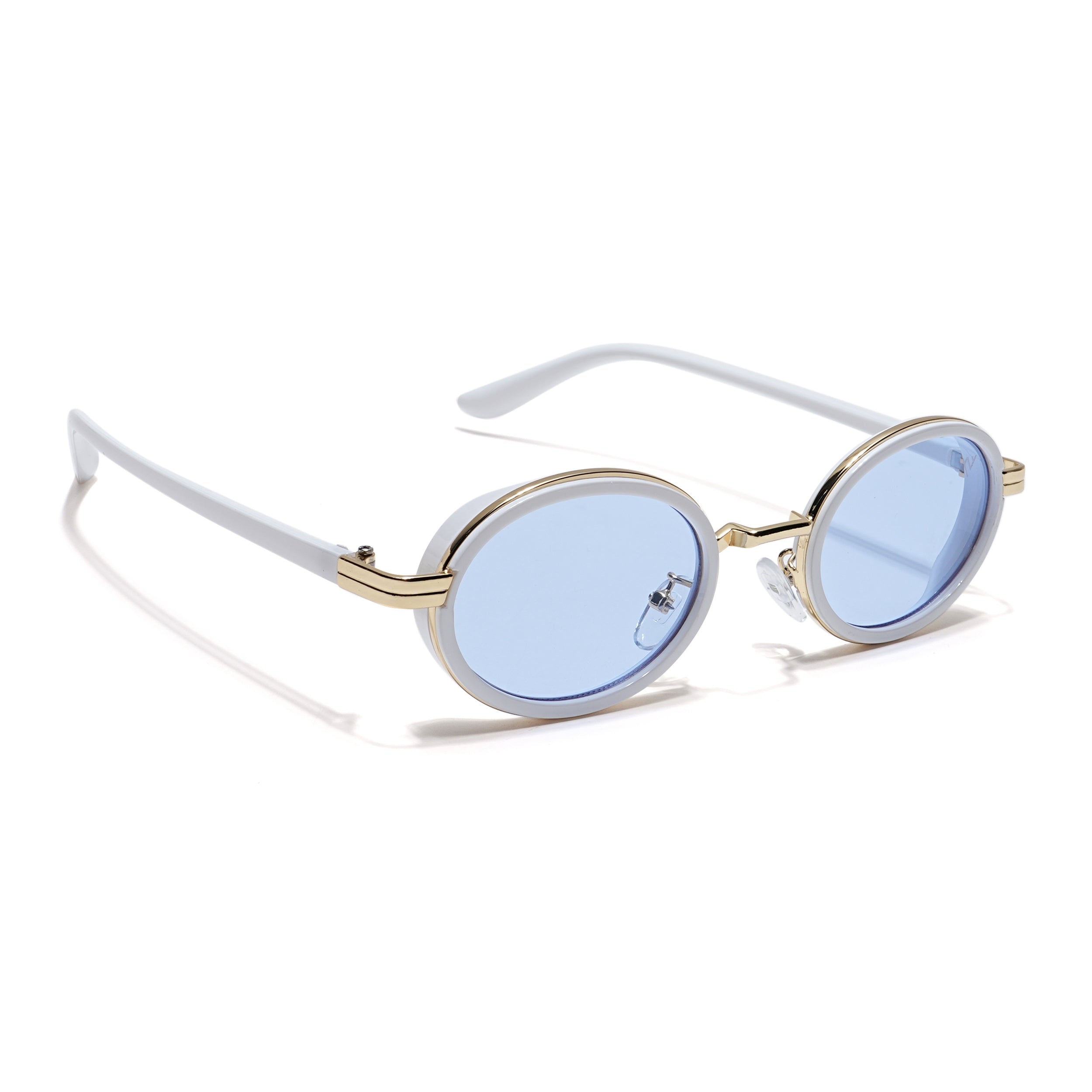 Oval Sunglasses (Light Blue Lens | Golden & White Frame - MG6349)