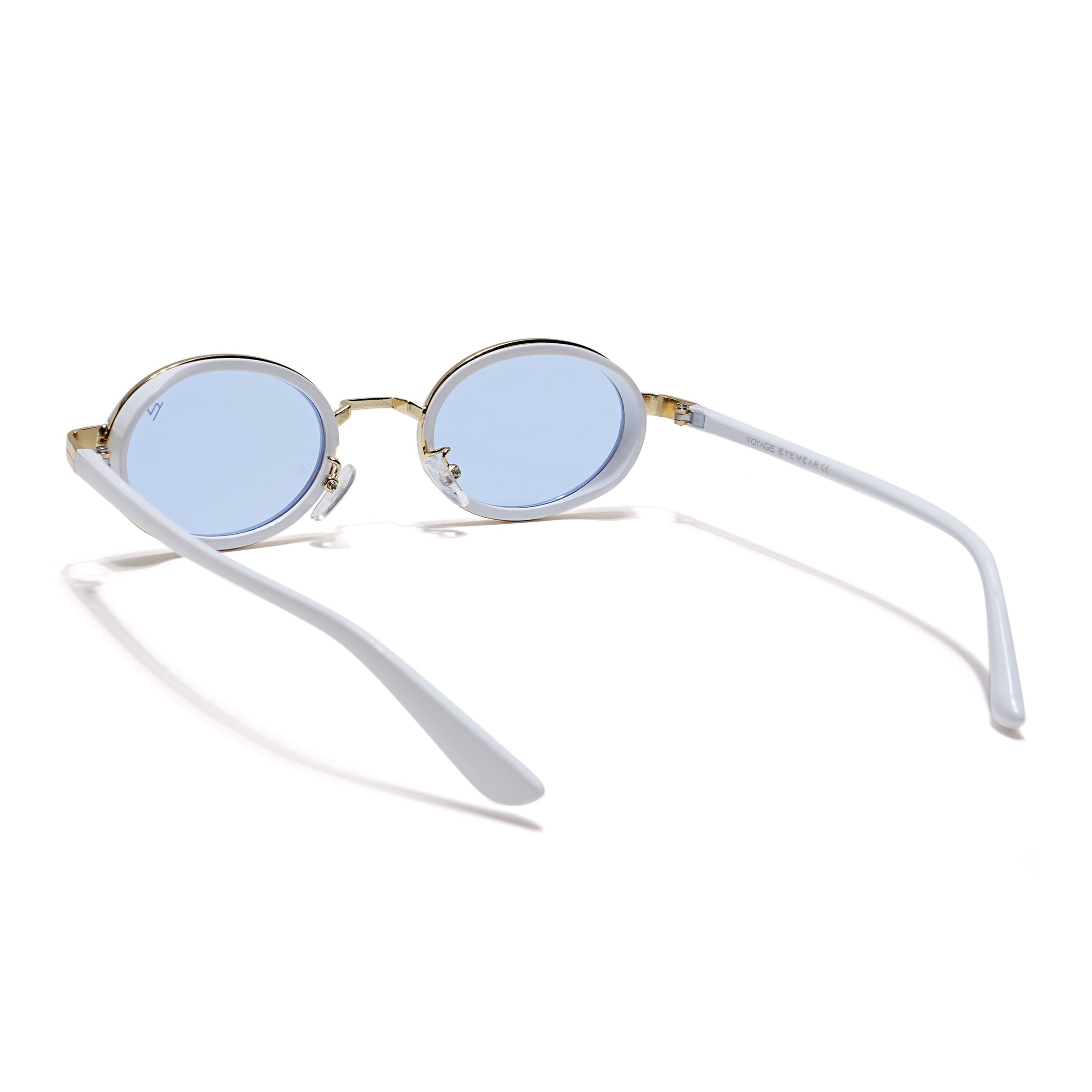 Oval Sunglasses (Light Blue Lens | Golden & White Frame - MG6349)