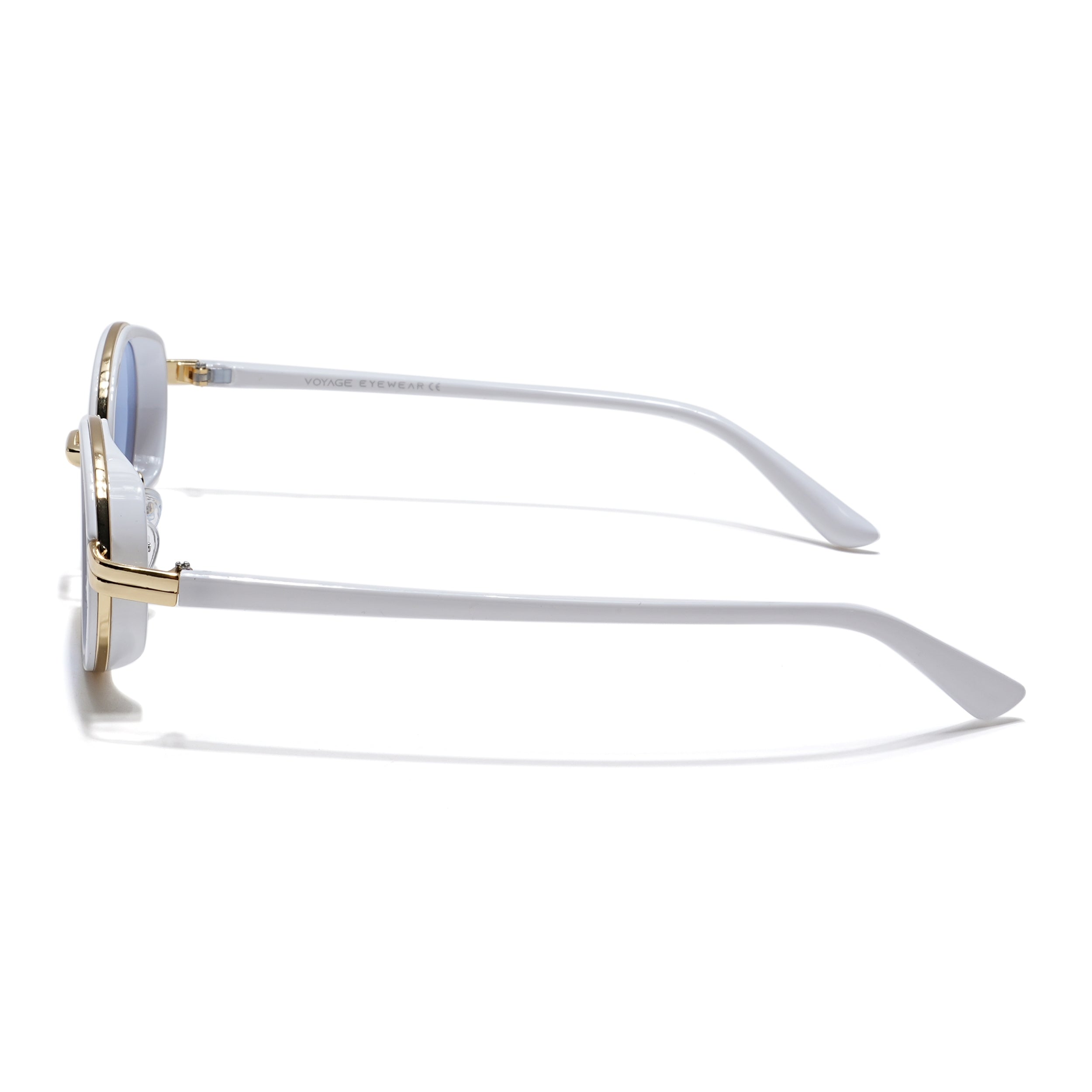 Oval Sunglasses (Light Blue Lens | Golden & White Frame - MG6349)