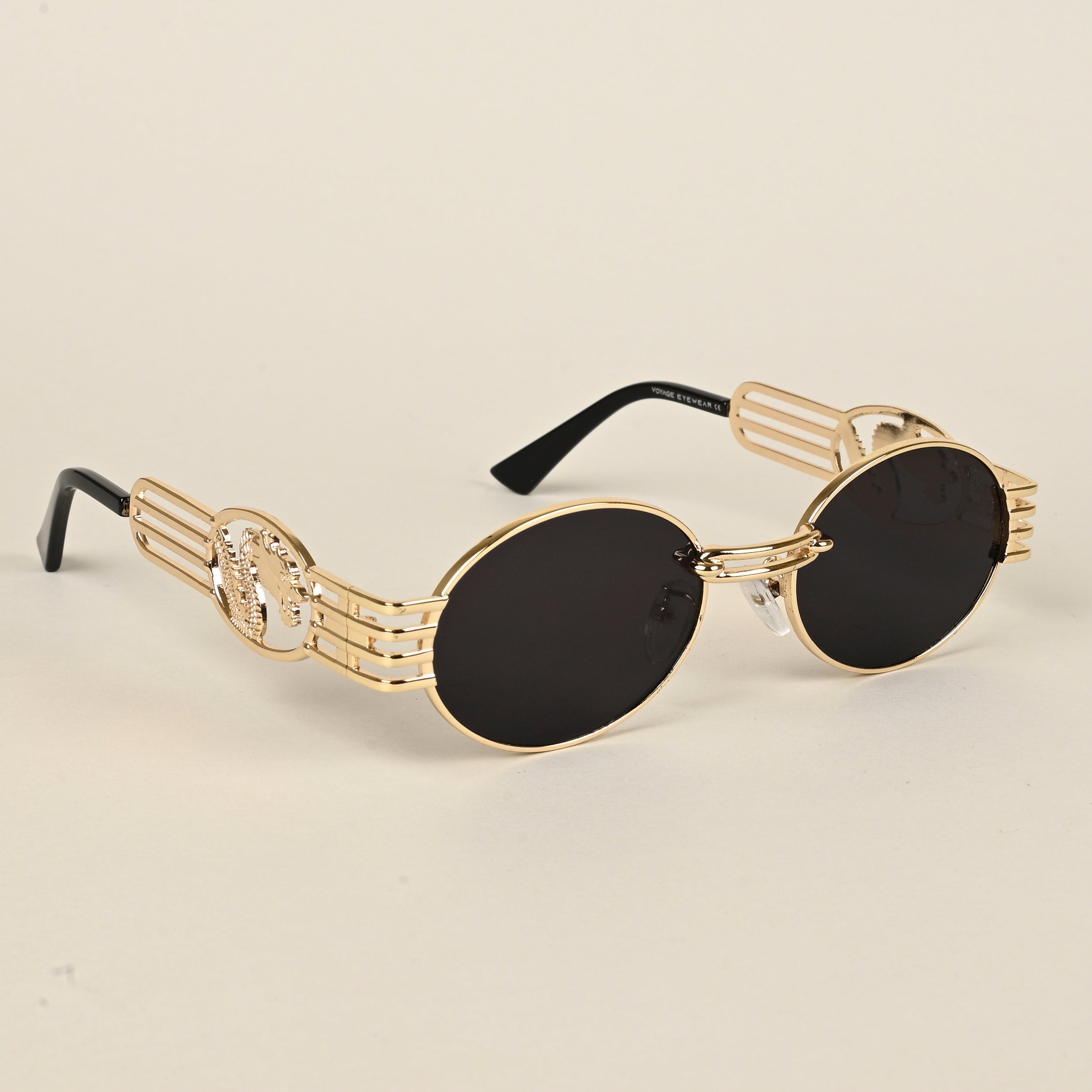 Viper | Oval Sunglasses (Black Lens | Golden Frame  - MG5188)