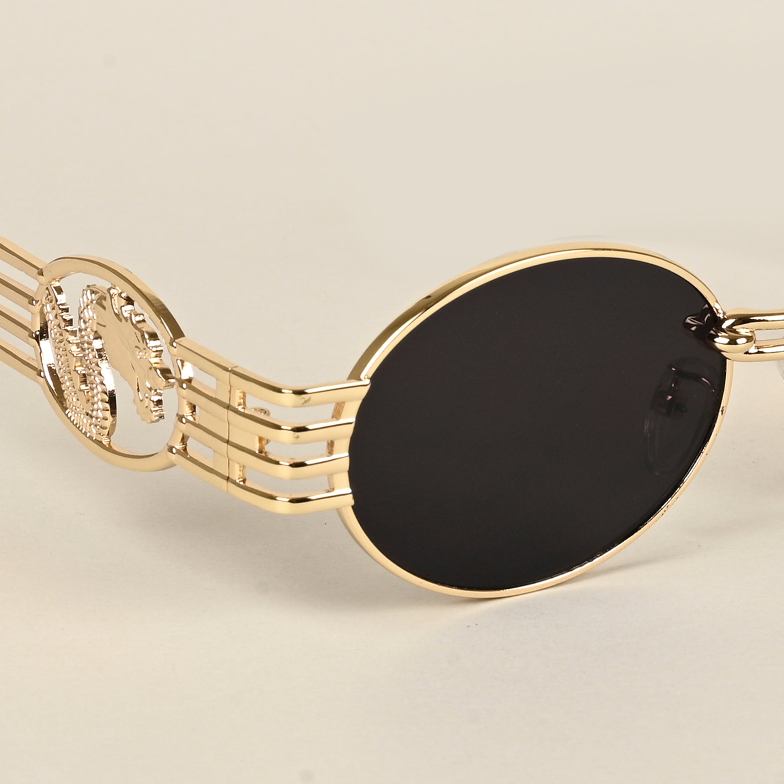 Viper | Oval Sunglasses (Black Lens | Golden Frame  - MG5188)