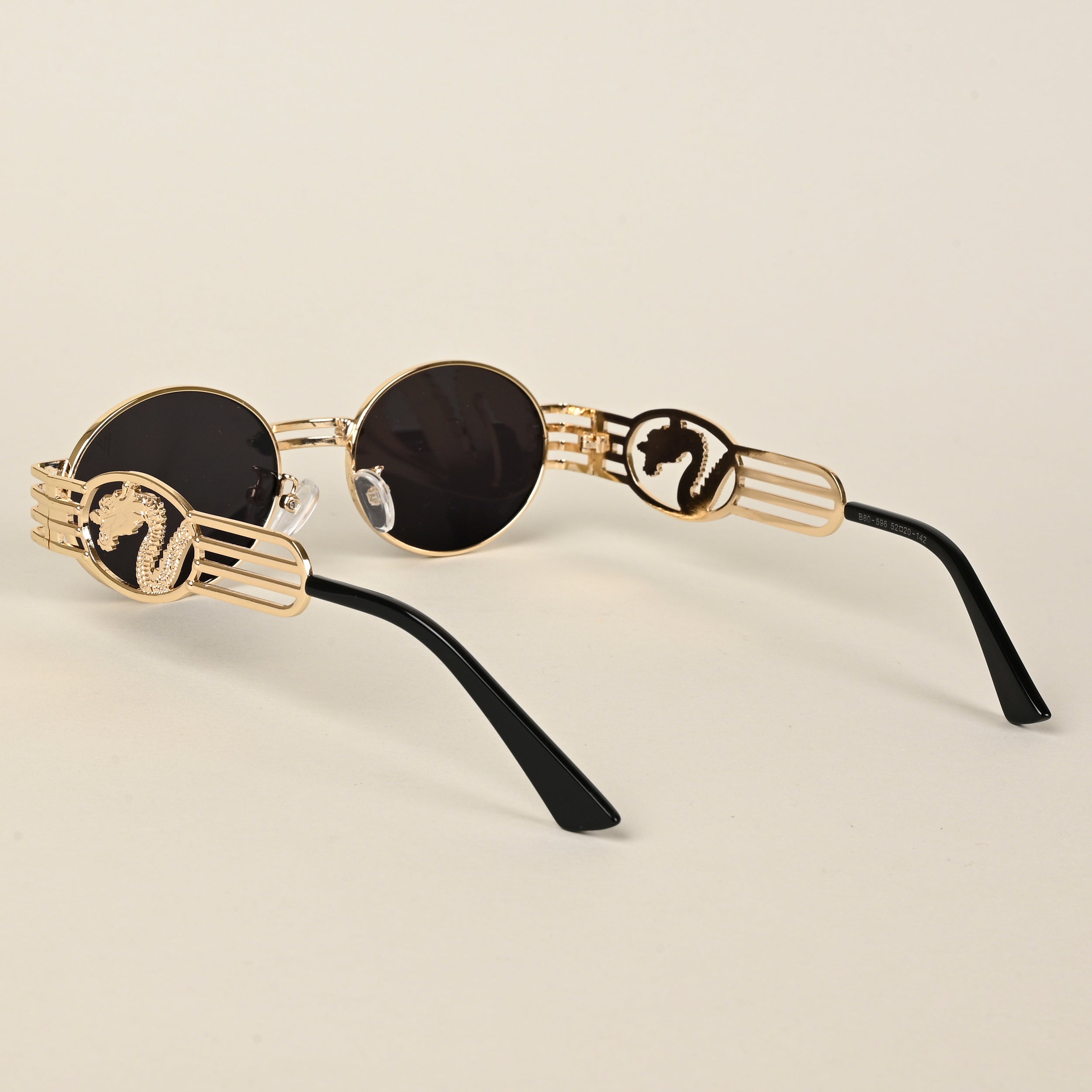 Viper | Oval Sunglasses (Black Lens | Golden Frame  - MG5188)